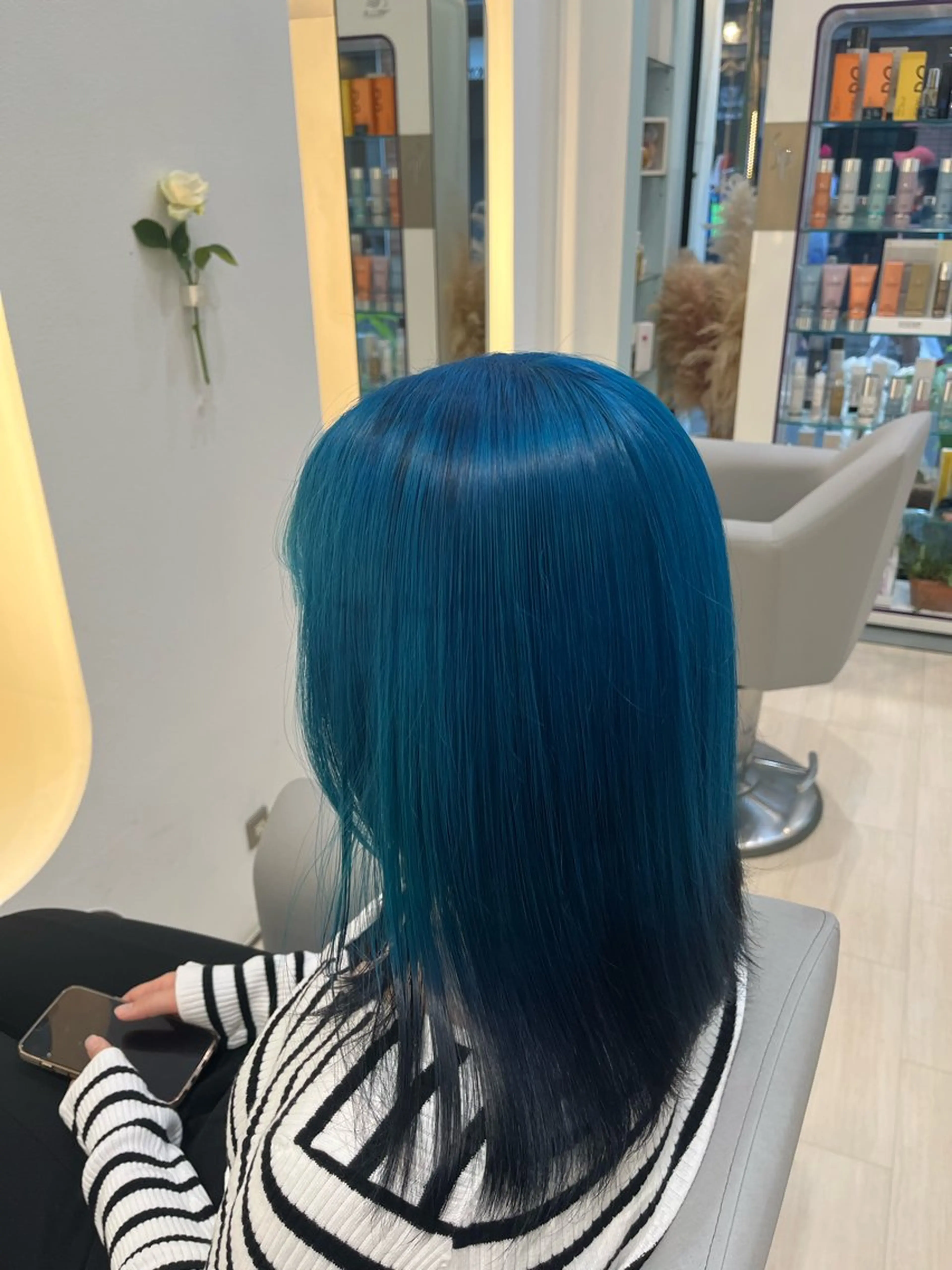 セミロング カラー 黒髪 ブルーカラー R u i /透明感カラーのヘアスタイル