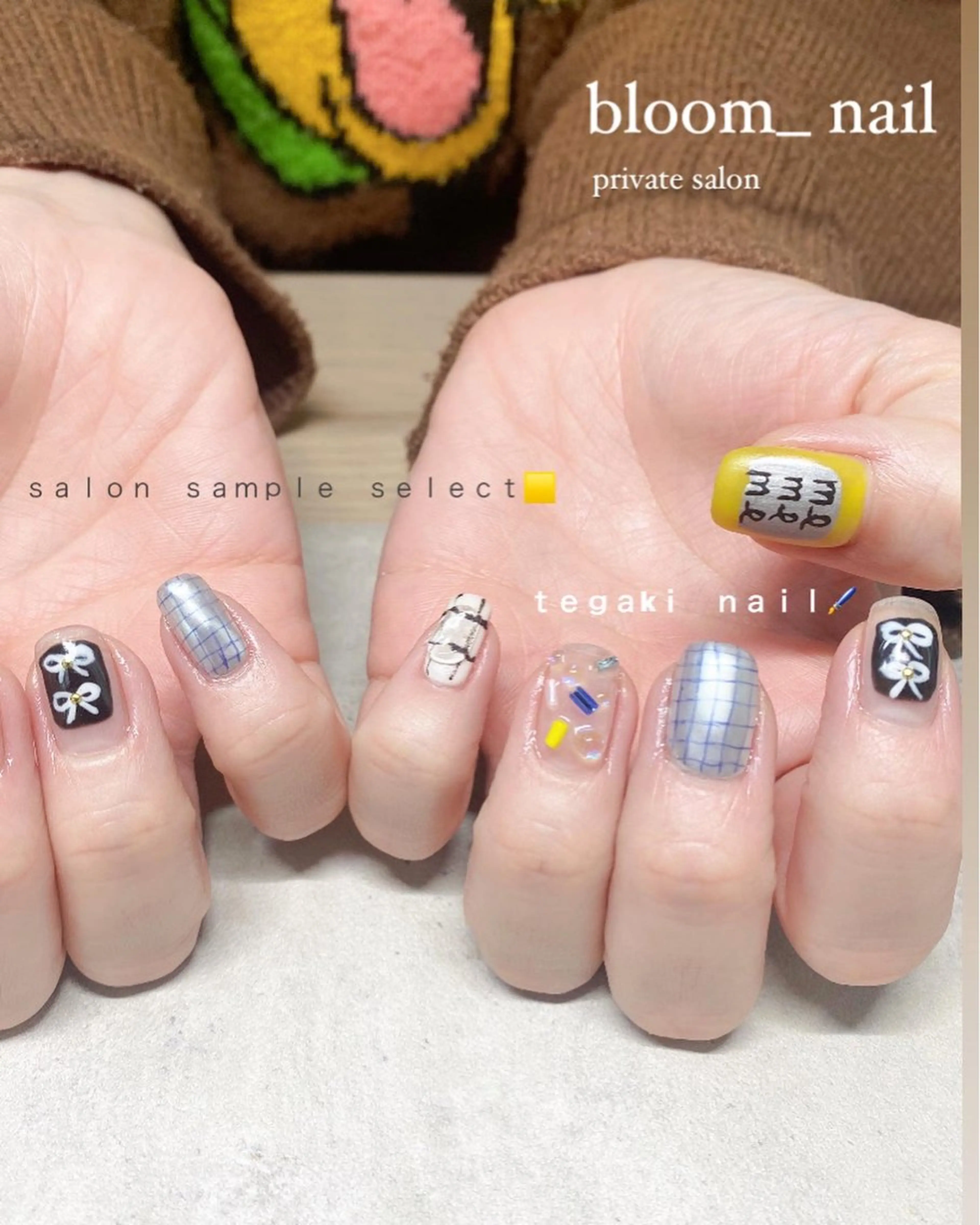 ネイル カジュアル ジェルネイル ミラーネイル ぷっくりネイル リボン bloom_ nailのネイルデザイン