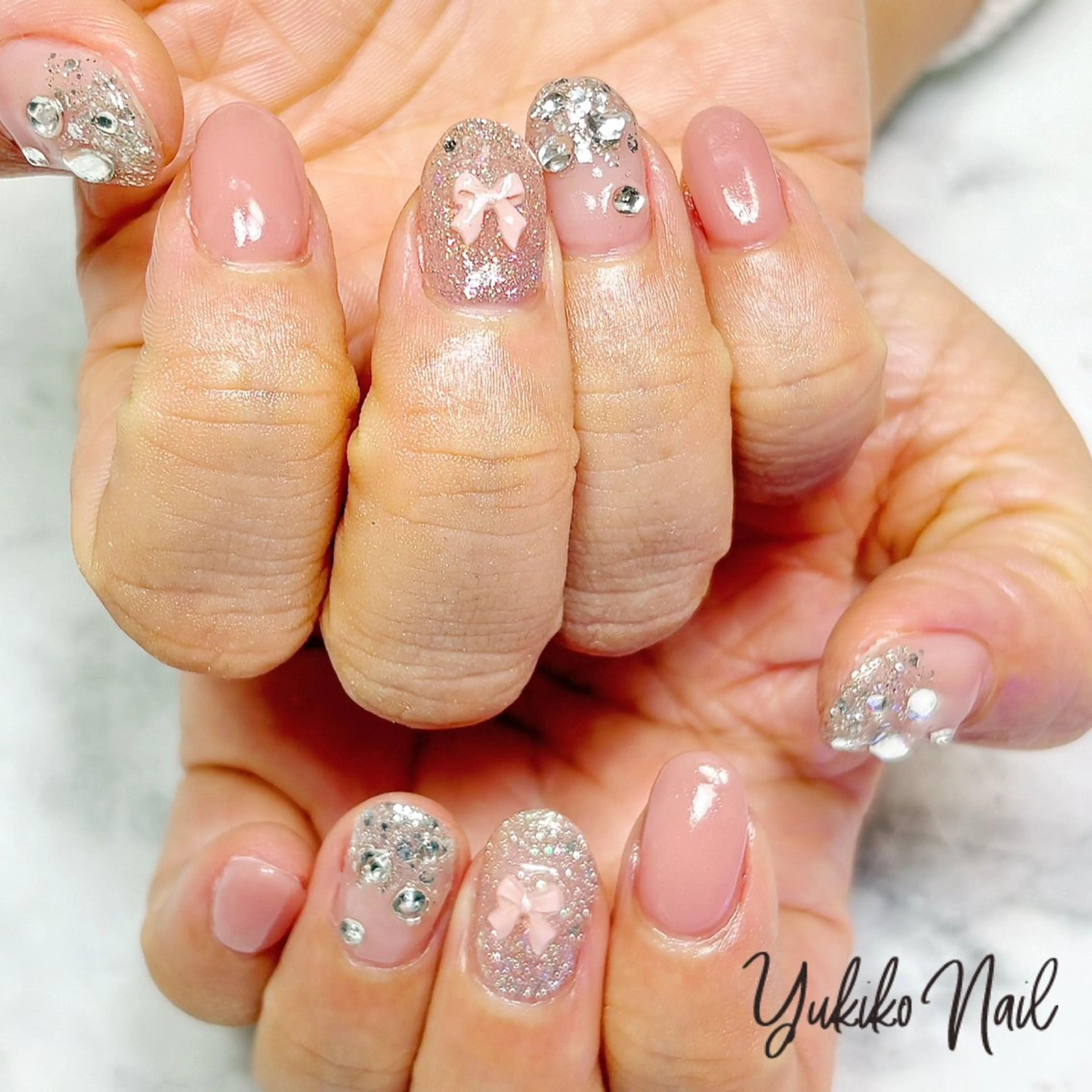 ネイル リボン ワンホンネイル ハンドネイル ユキコ ネイルのネイルデザイン