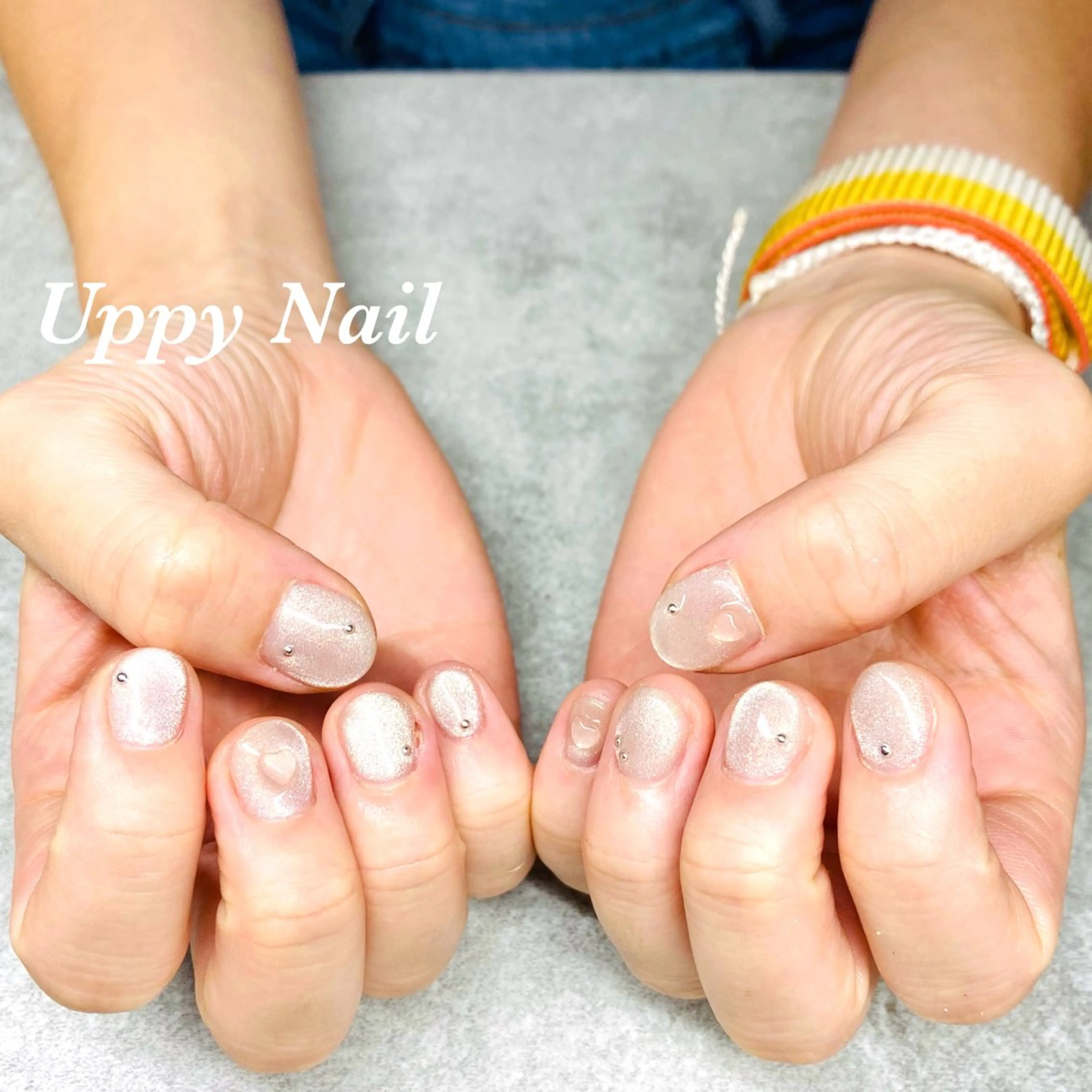 ネイル ハート マグネットネイル ホワイト ハンドネイル Uppy Nail ukyoのネイルデザイン