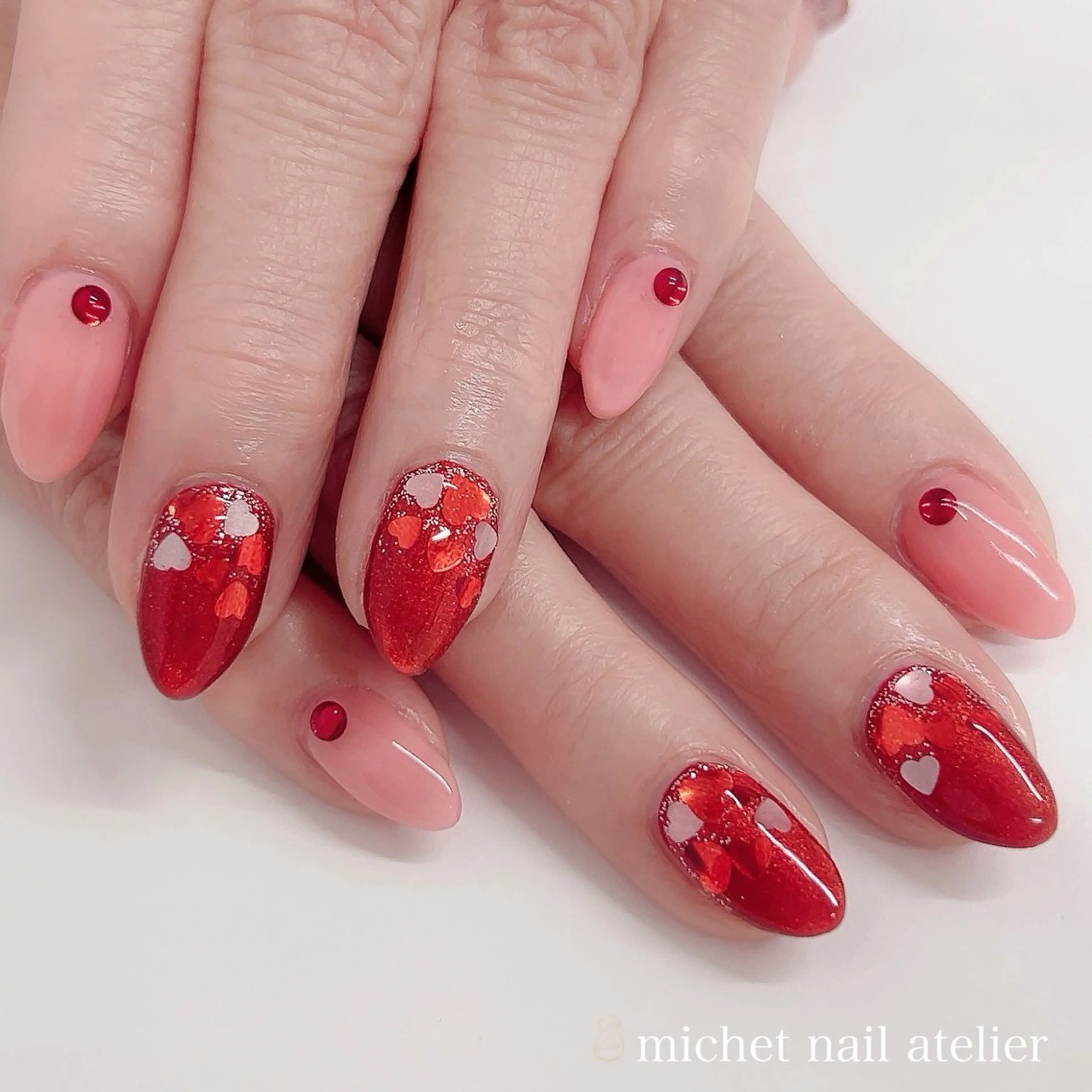 ネイル ジェルネイル ハート マグネットネイル ワンカラーネイル ピンク ハンドネイル h. rikaのネイルデザイン