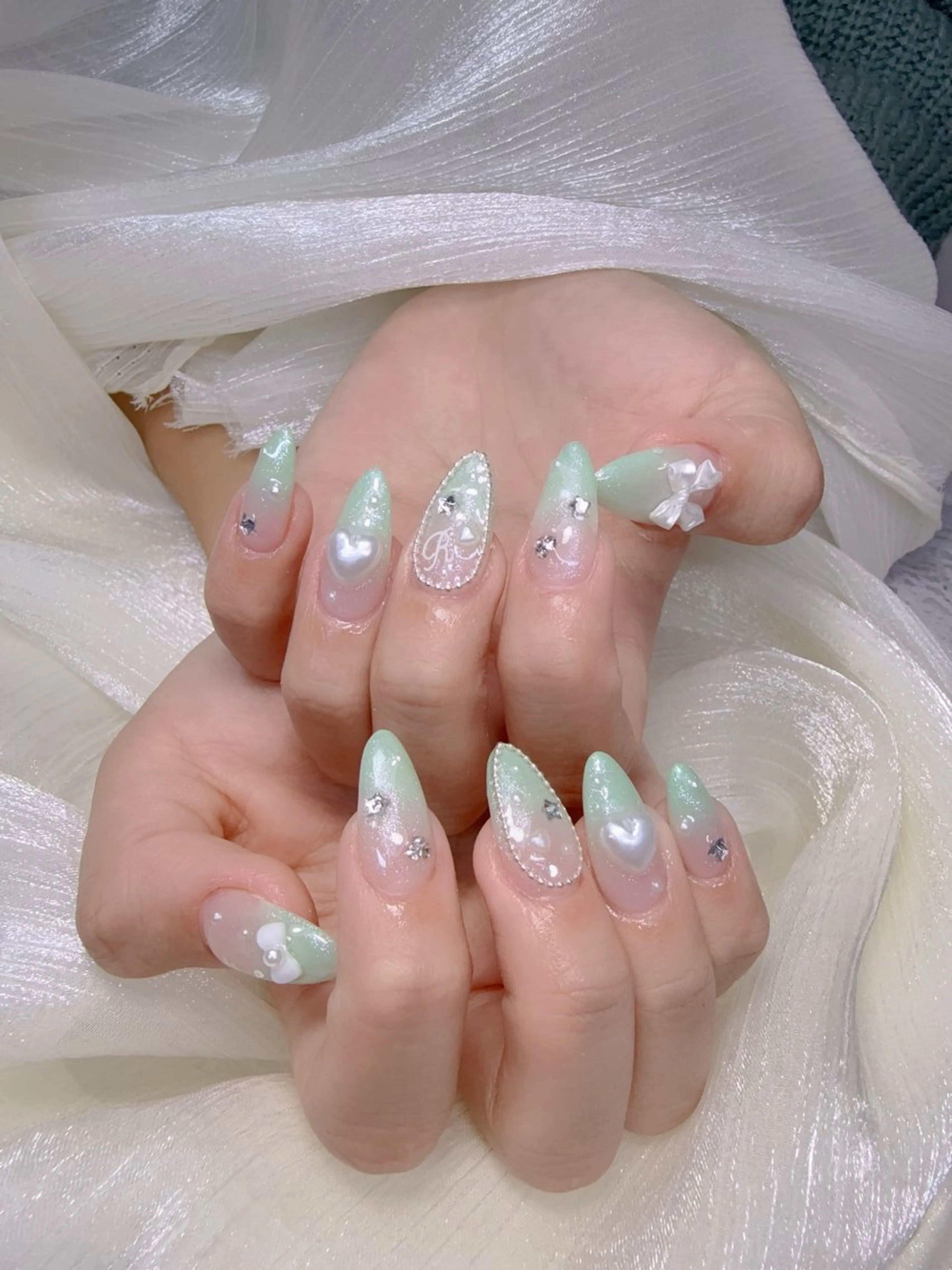 ネイル 長さ出し フレンチネイル 韓国ネイル レース マグネットネイル ハンドネイル nami ナミのネイルデザイン