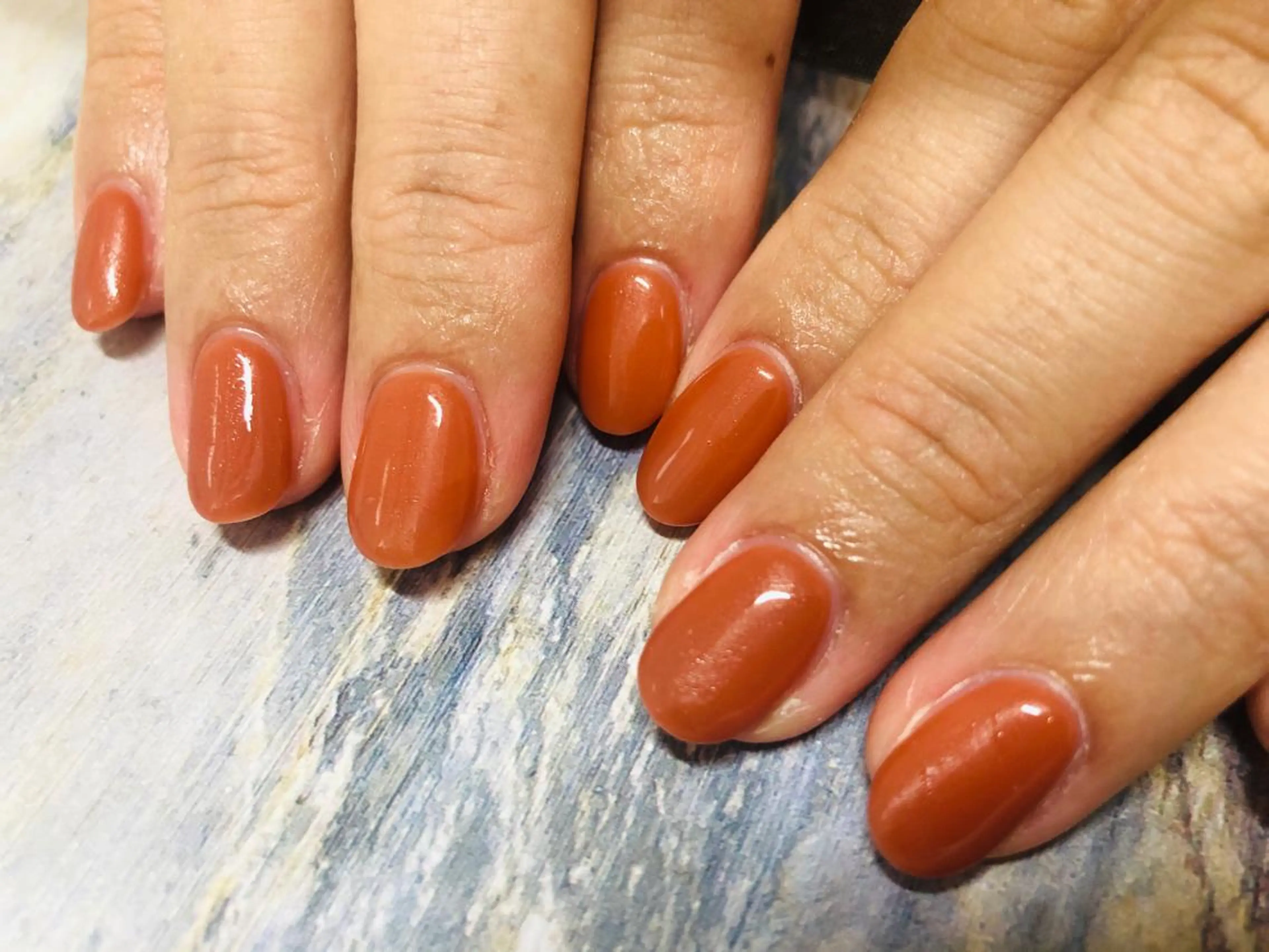 ネイル ワンカラーネイル オレンジ ハンドネイル Mogu nail 二子玉川のネイルデザイン