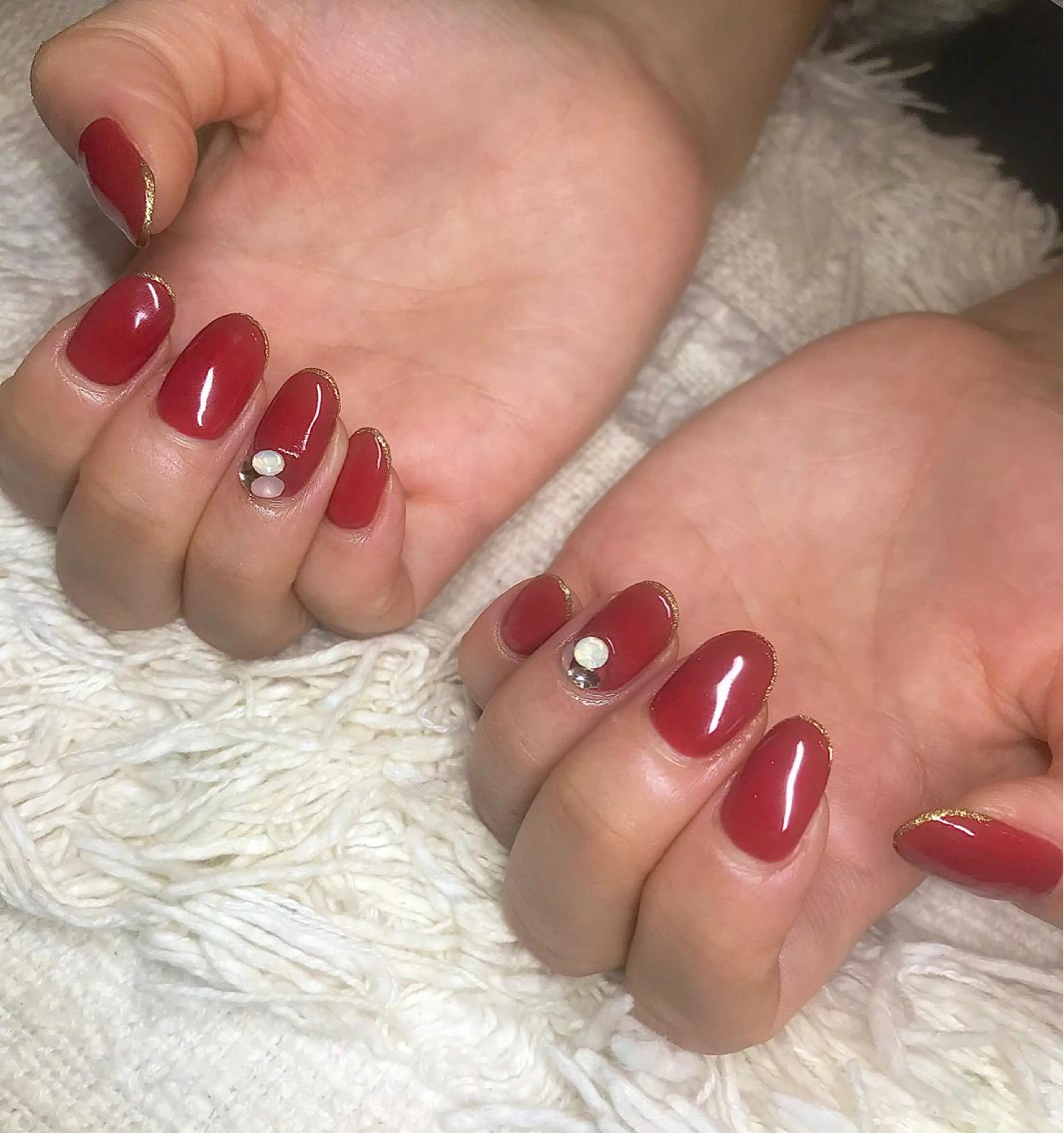 ミディアム カラー パーマ ヘアアレンジ メンズ キッズ ネイル マツエク・マツパ レッドカラー テラコッタ 赤色 ハンドネイル ハンドケア nail&eye Aoのマツエク・マツパデザイン