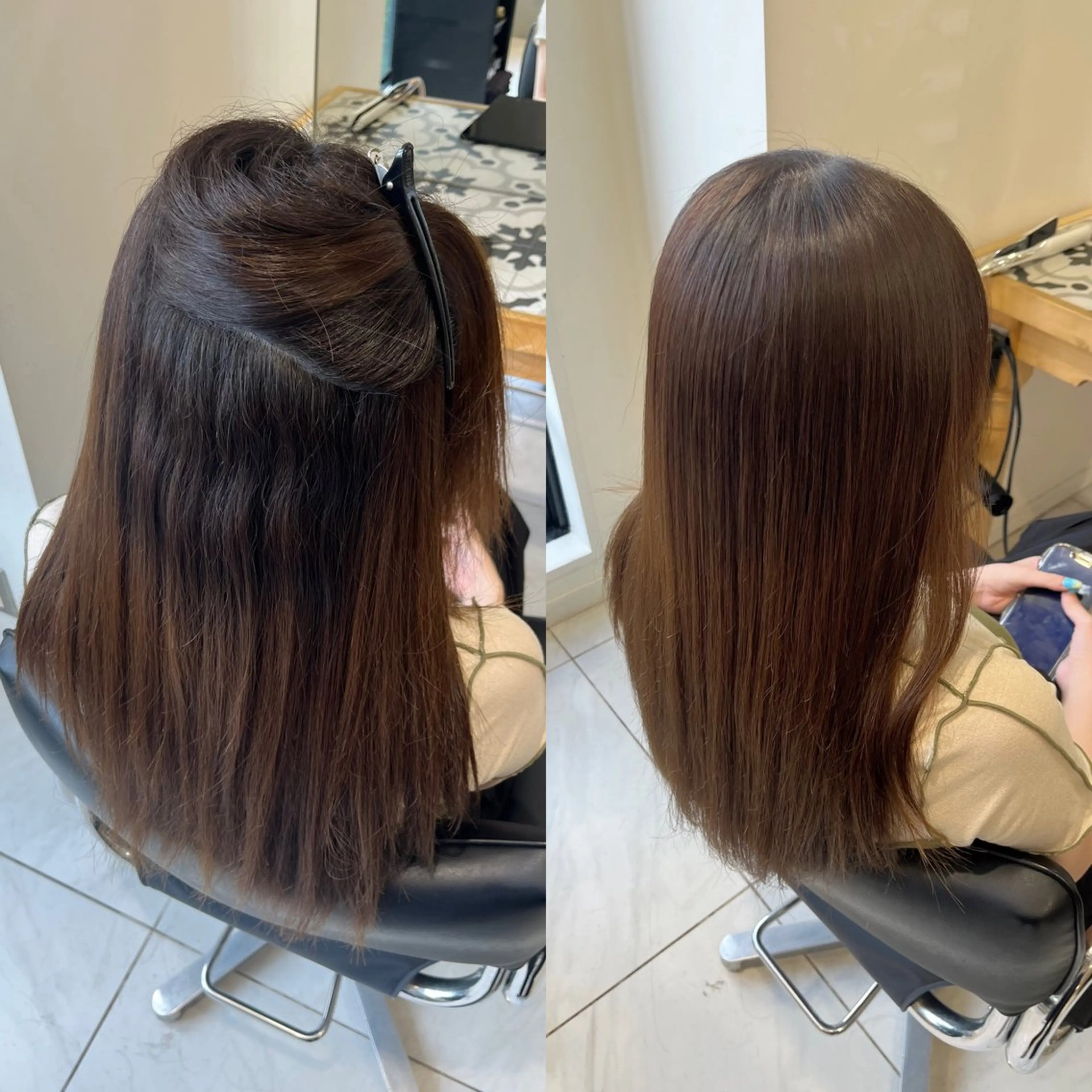 ロング パーマ 縮毛矯正 トリートメント ナミ🩶暗髪/暖色 ❤️/透明感/縮毛のヘアスタイル