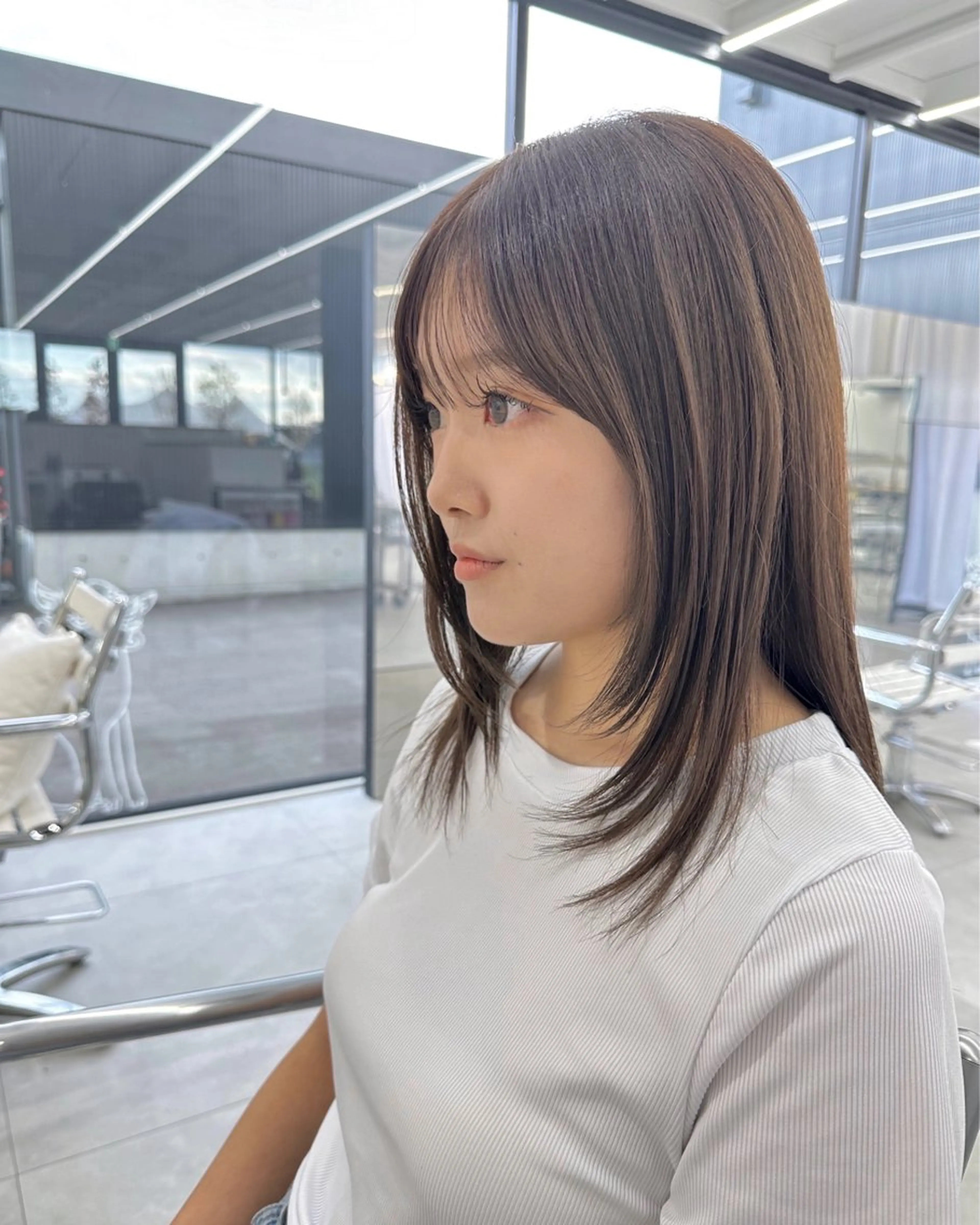 セミロング 顔周りカット レイヤーカット risa | 透明感 カラー|ベージュのヘアスタイル