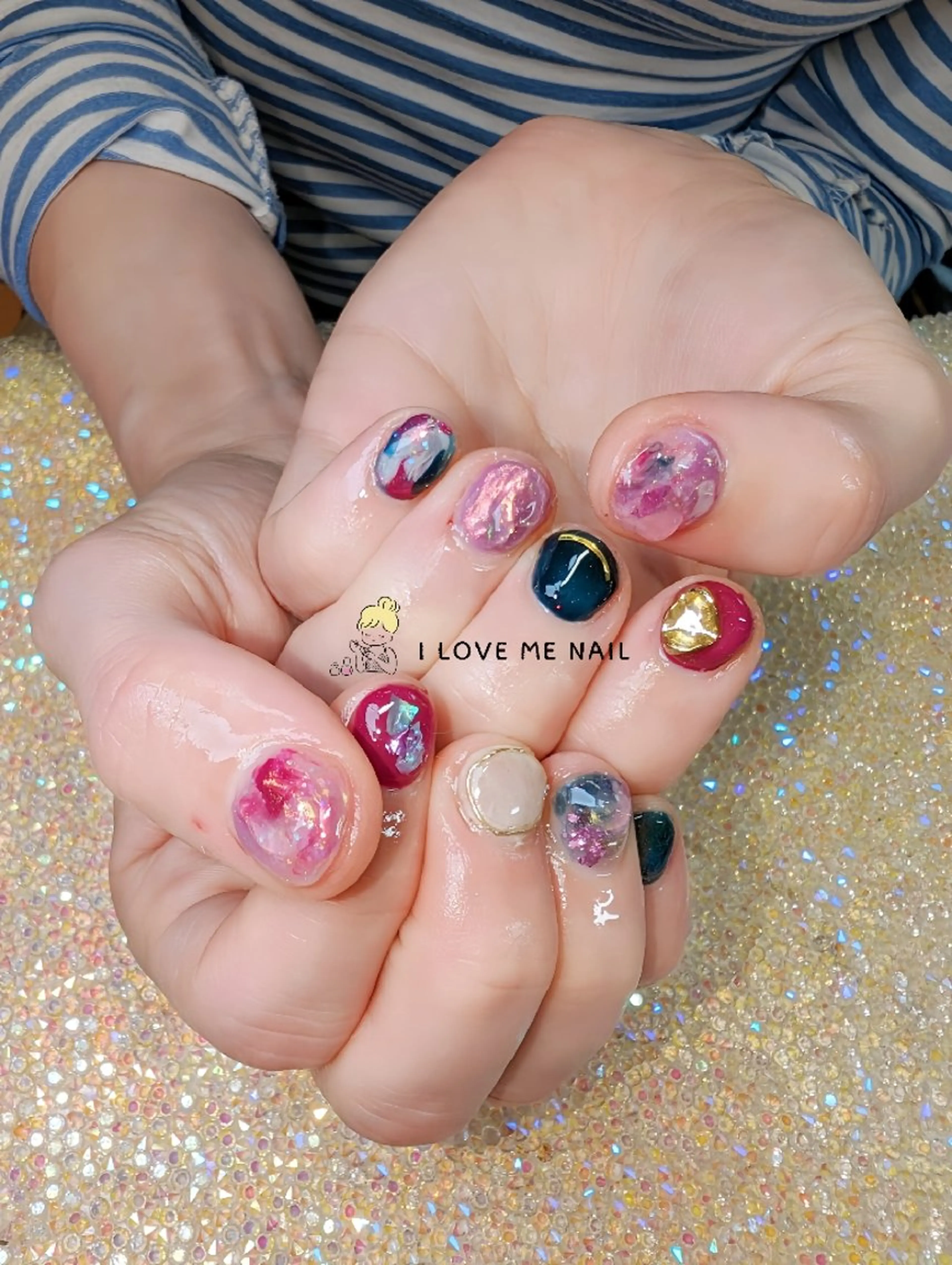 ネイル 長さ出し ジェルネイル ハート 韓国ネイル マグネットネイル I LOVE ME  NAIL.｡.:*♡のネイルデザイン