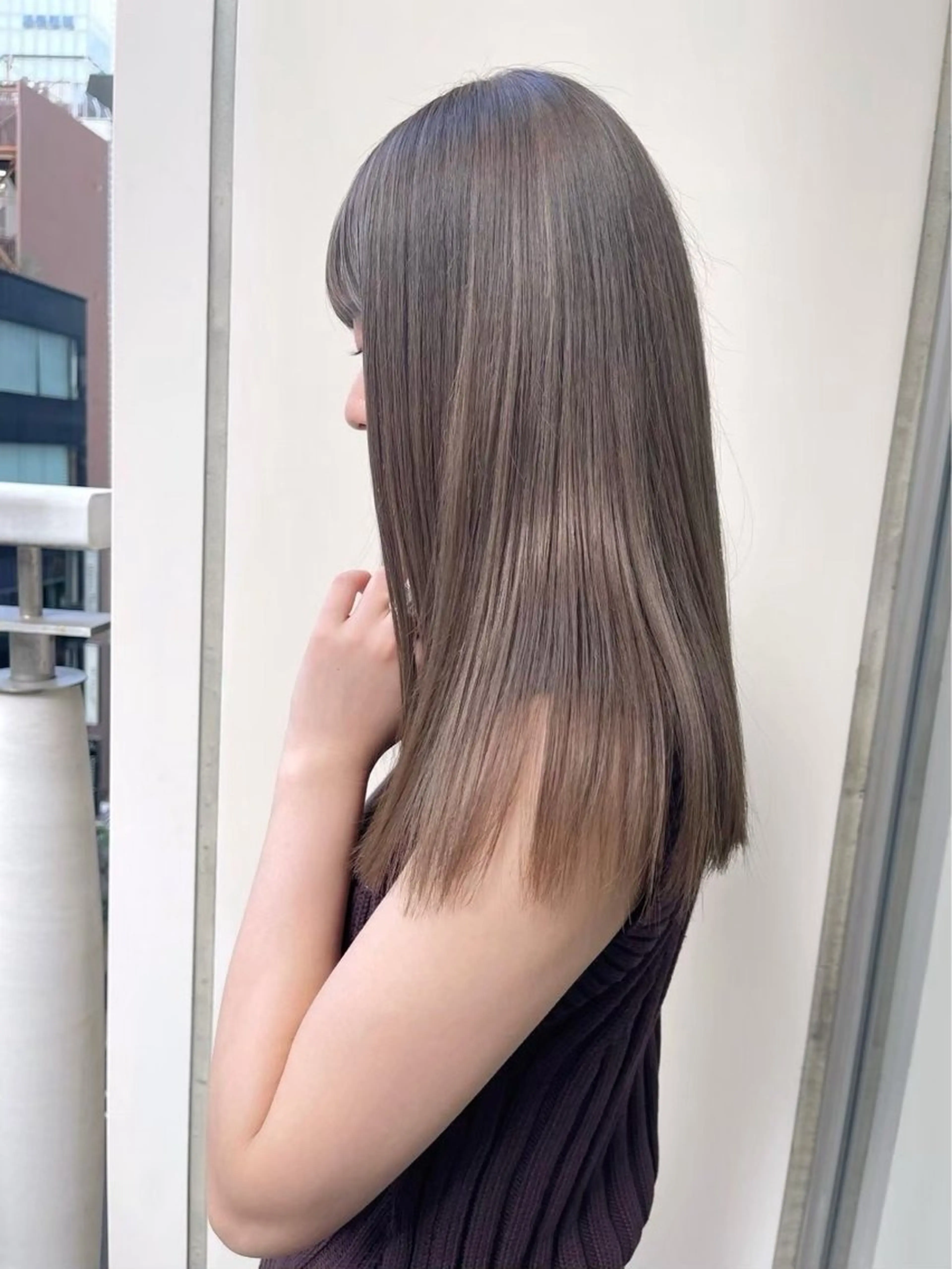 セミロング カラー グレージュ カット ヘアカラー nok所属・レイヤー/ベージュ/ どますず🌺のヘアスタイル