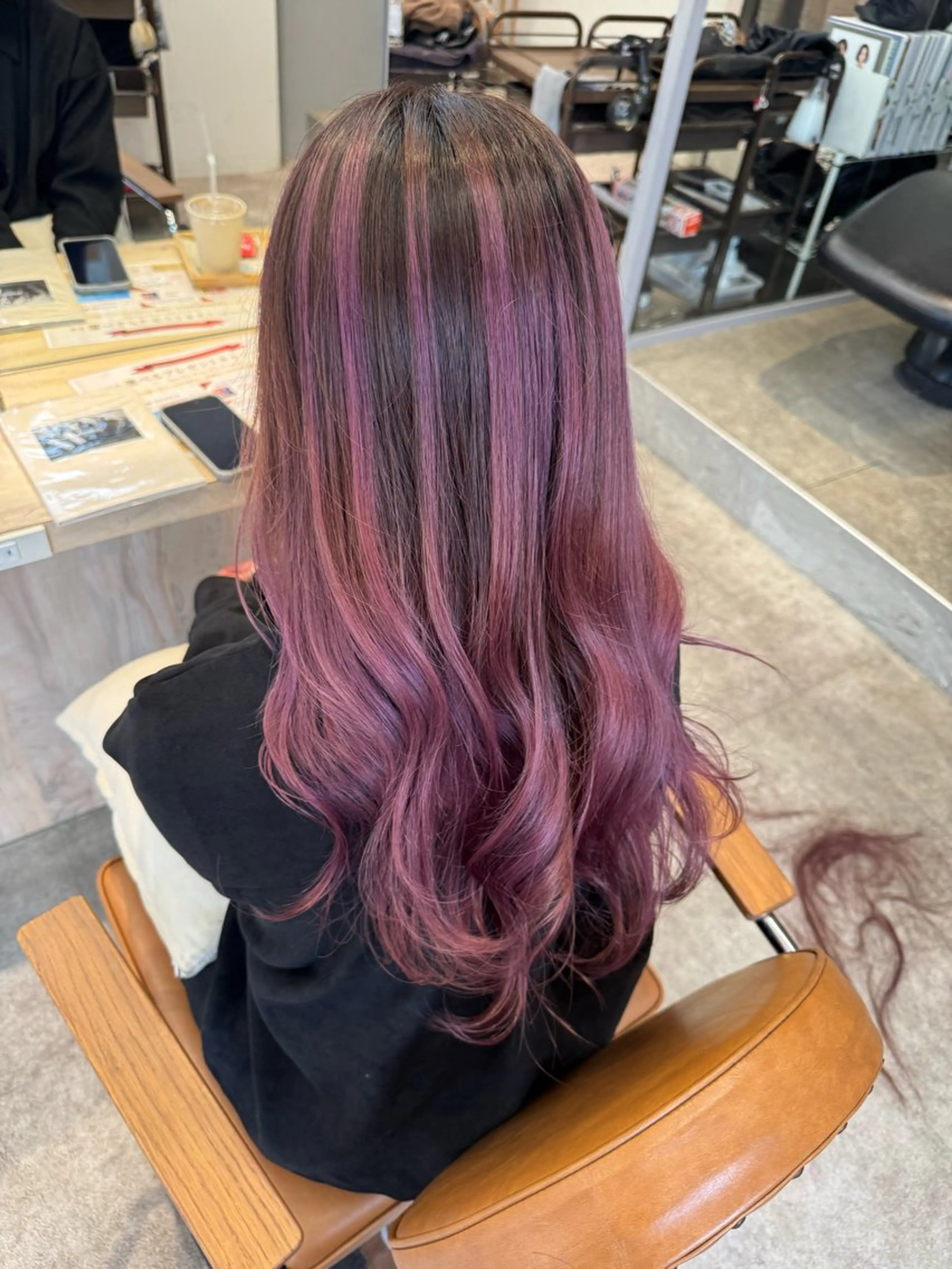 ロング カラー バレイヤージュ ブリーチ ラベンダーカラー ラベンダーピンク ピンクカラー カット ヘアカラー オスズ 🎀´-のヘアスタイル