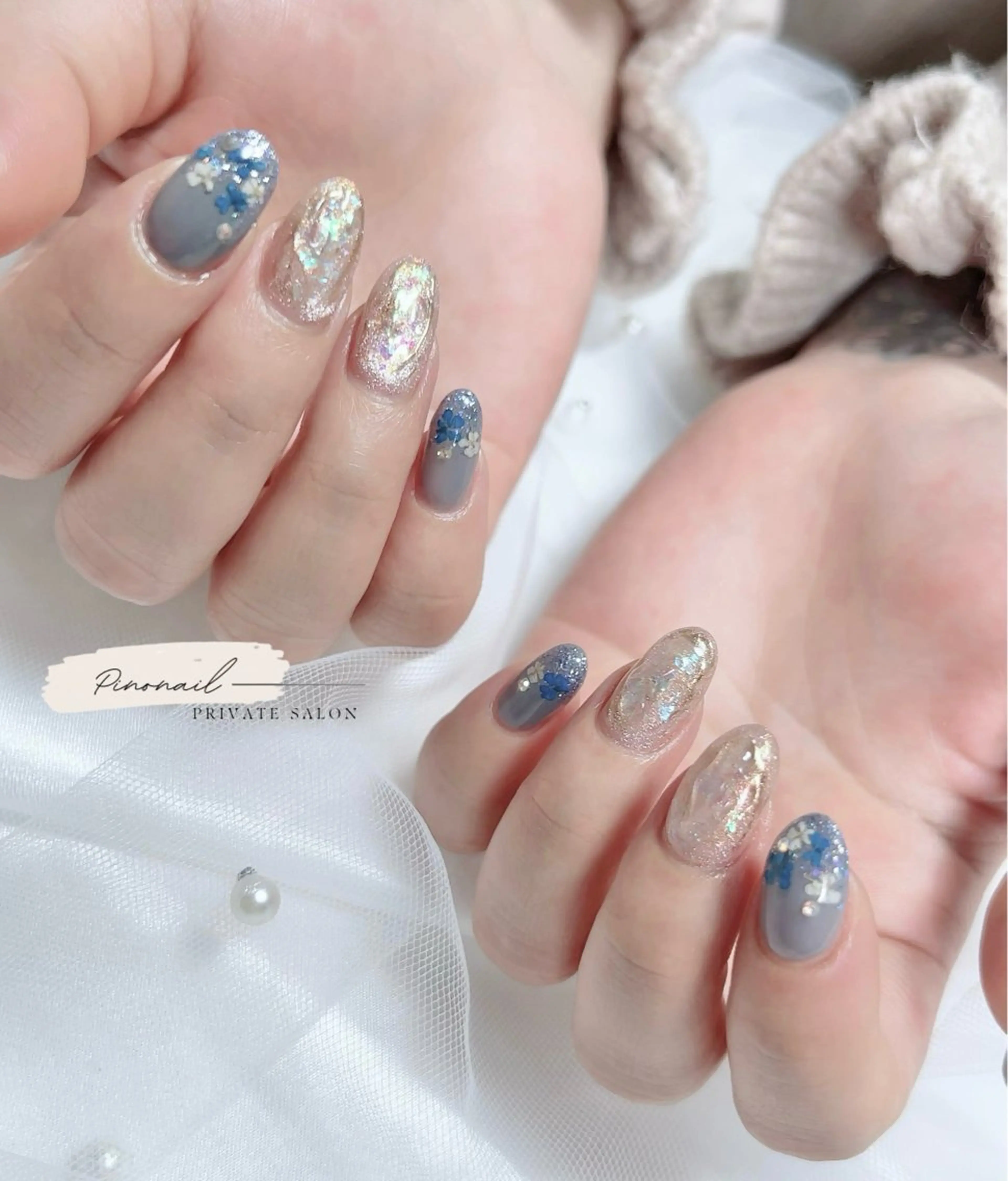 ネイル ブルー ピンク ハンドネイル pinonail所属・Pino Nailのネイルデザイン
