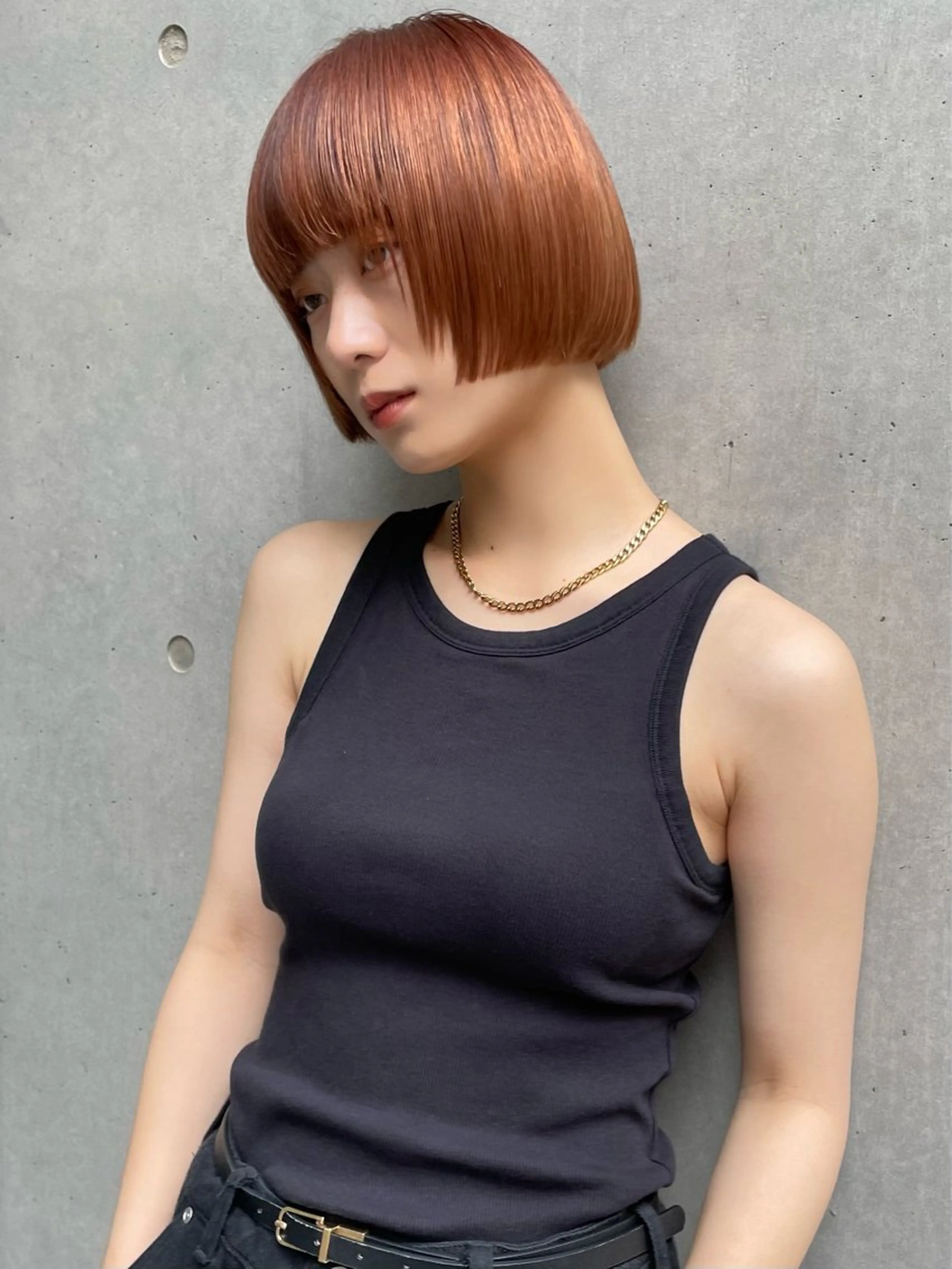 ショート オレンジブラウン ボブ カット 縮毛矯正 くどうももか 浦和　ショート　ボブのヘアスタイル