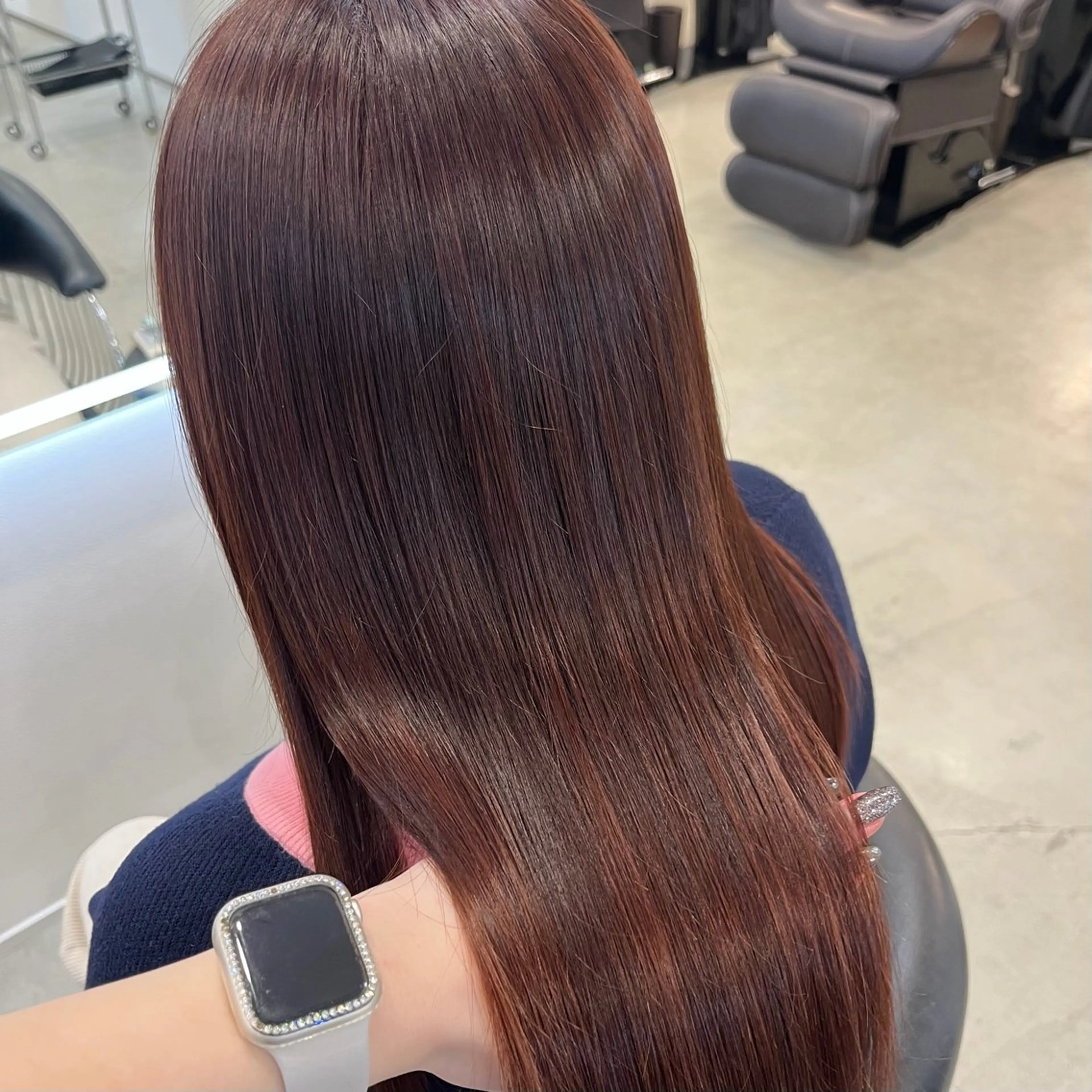 セミロング カラー ブラウンカラー オレンジ オレンジブラウン ヘアカラー TROIS.高崎所属・aoi/ブリーチ/ 縮毛矯正🩵/高崎のヘアスタイル