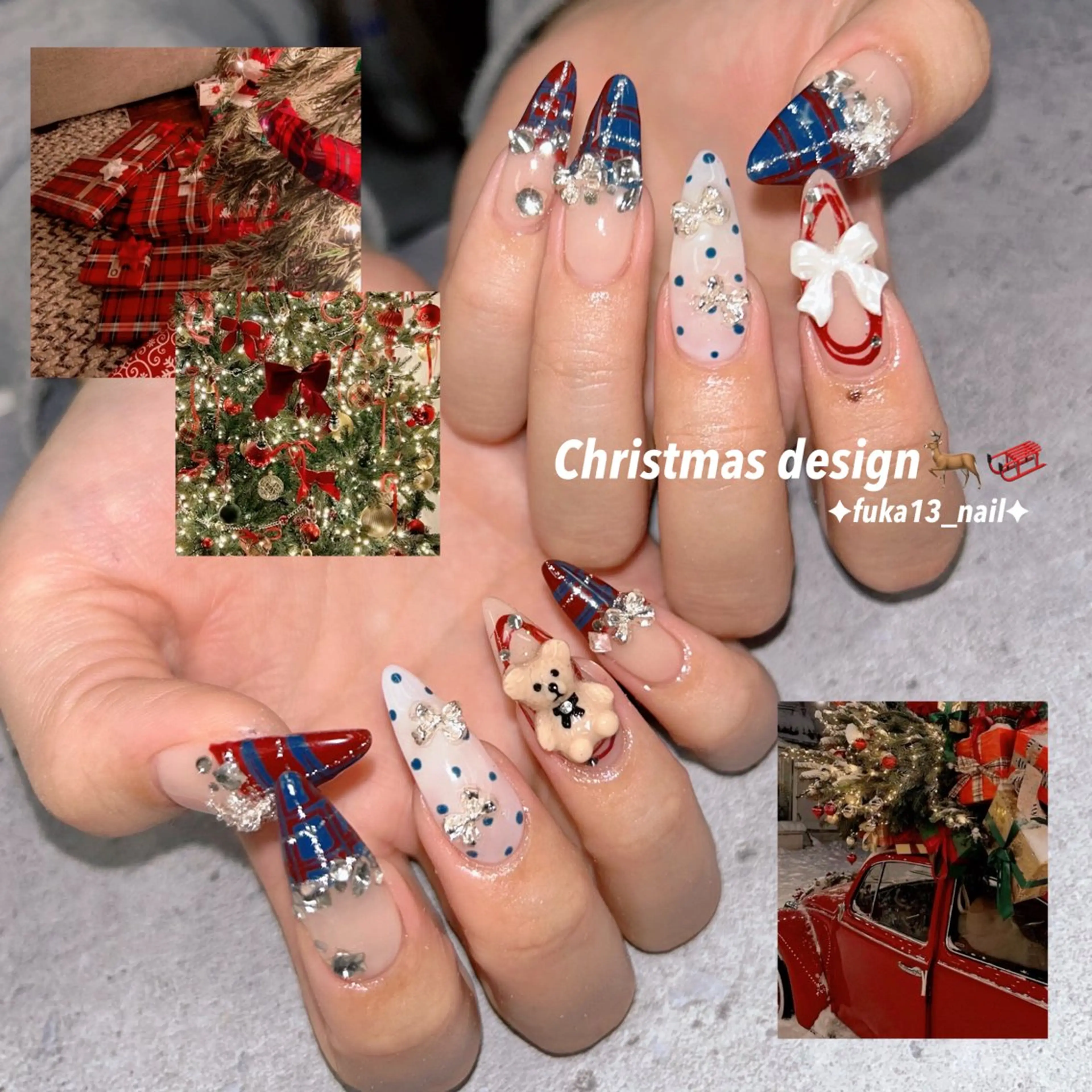 ネイル リボン 冬ネイル クリスマス ネイルサロンAnela【アネラ】所属・Nail♡Fuka. /1月予約受付中のネイルデザイン