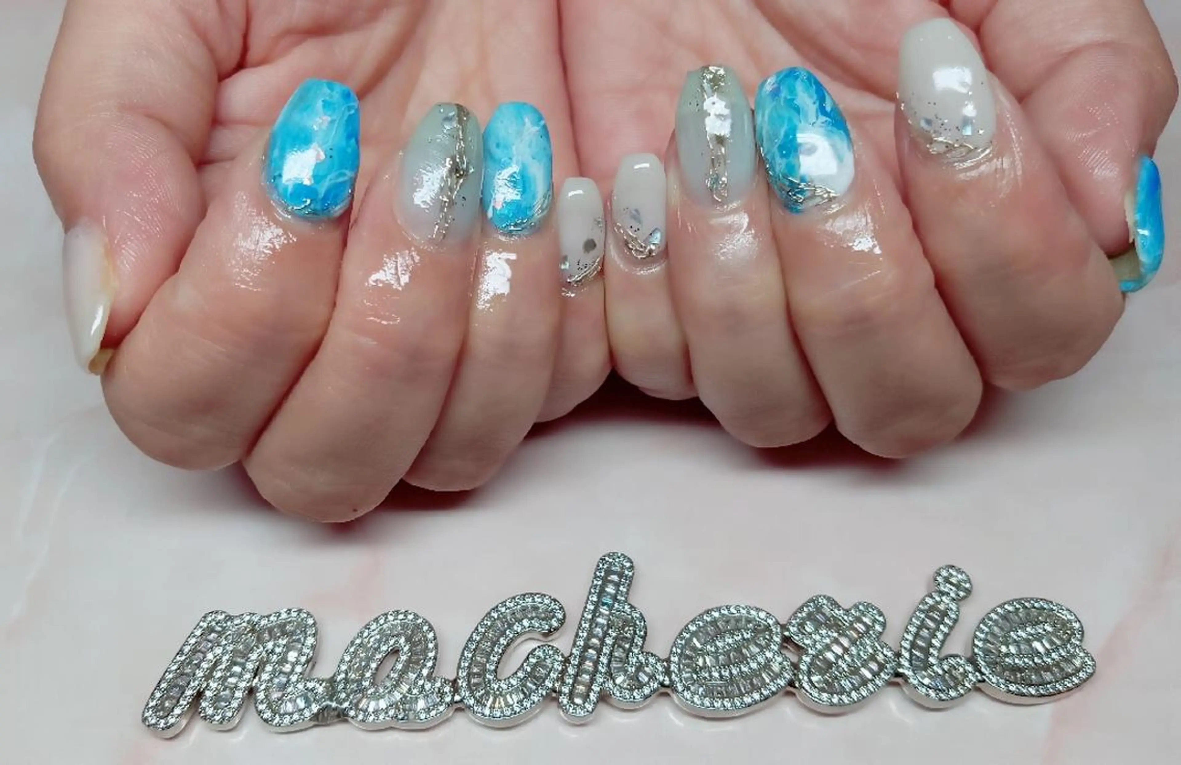 ネイル ブルー ハンドネイル Nail Salon macherieのネイルデザイン