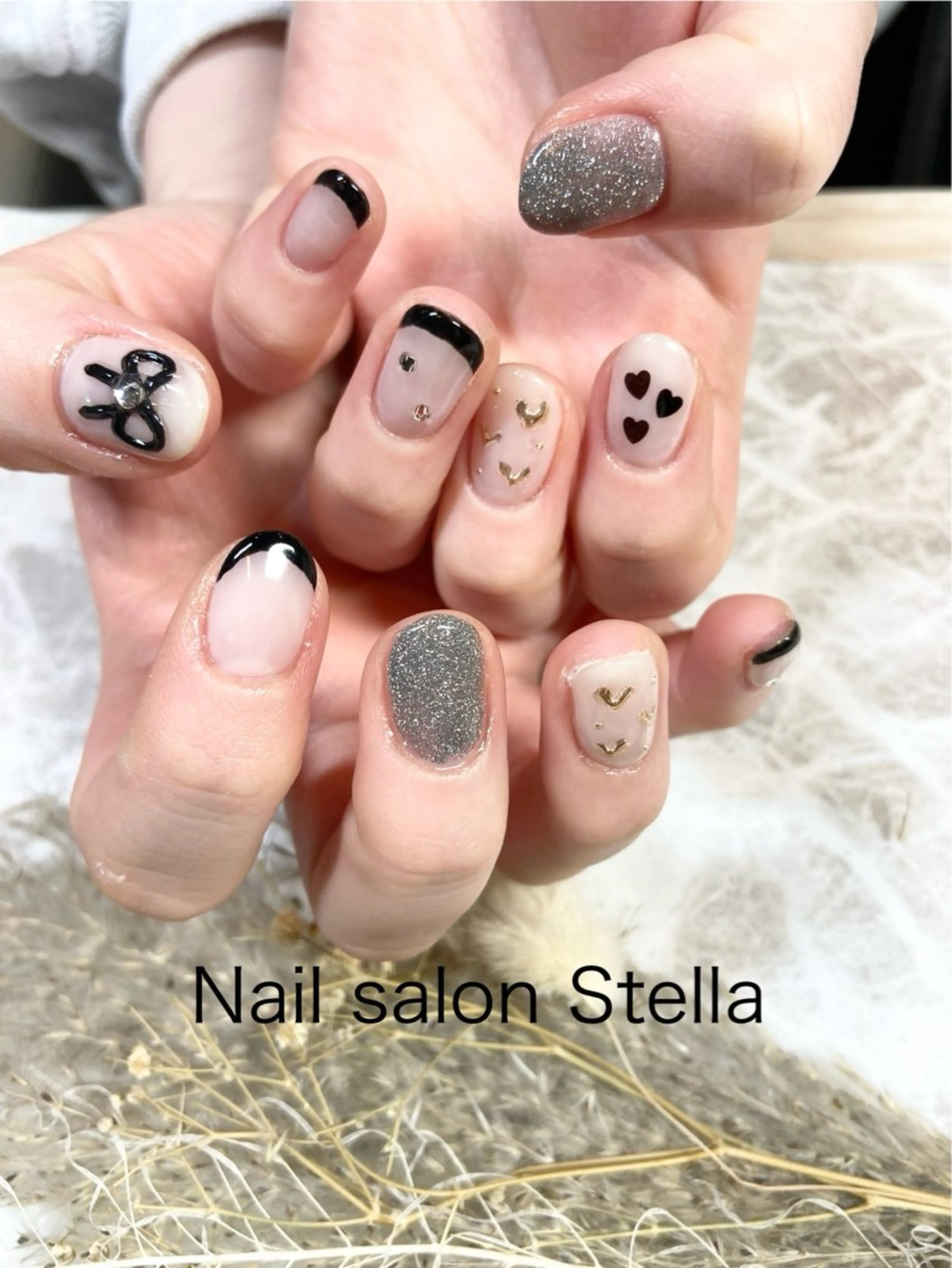 ネイル フレンチネイル ハート 韓国ネイル ぷっくりネイル リボン ネイルサロン ステラのネイルデザイン