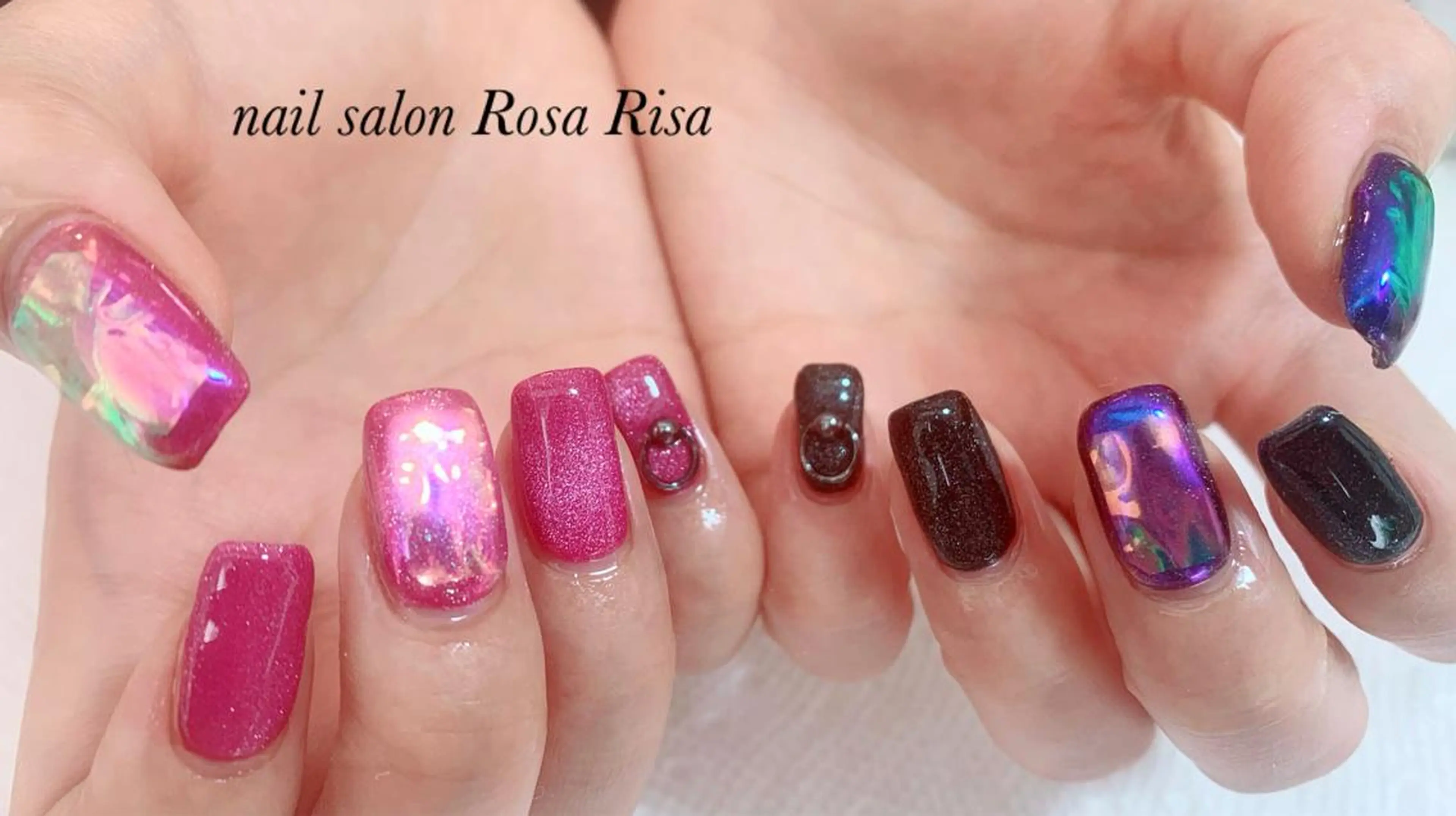 ミディアム ネイル 氷ネイル・うるうるネイル マグネットネイル ハンドネイル ネイルスタジオ シェイクユアハンズのネイルデザイン