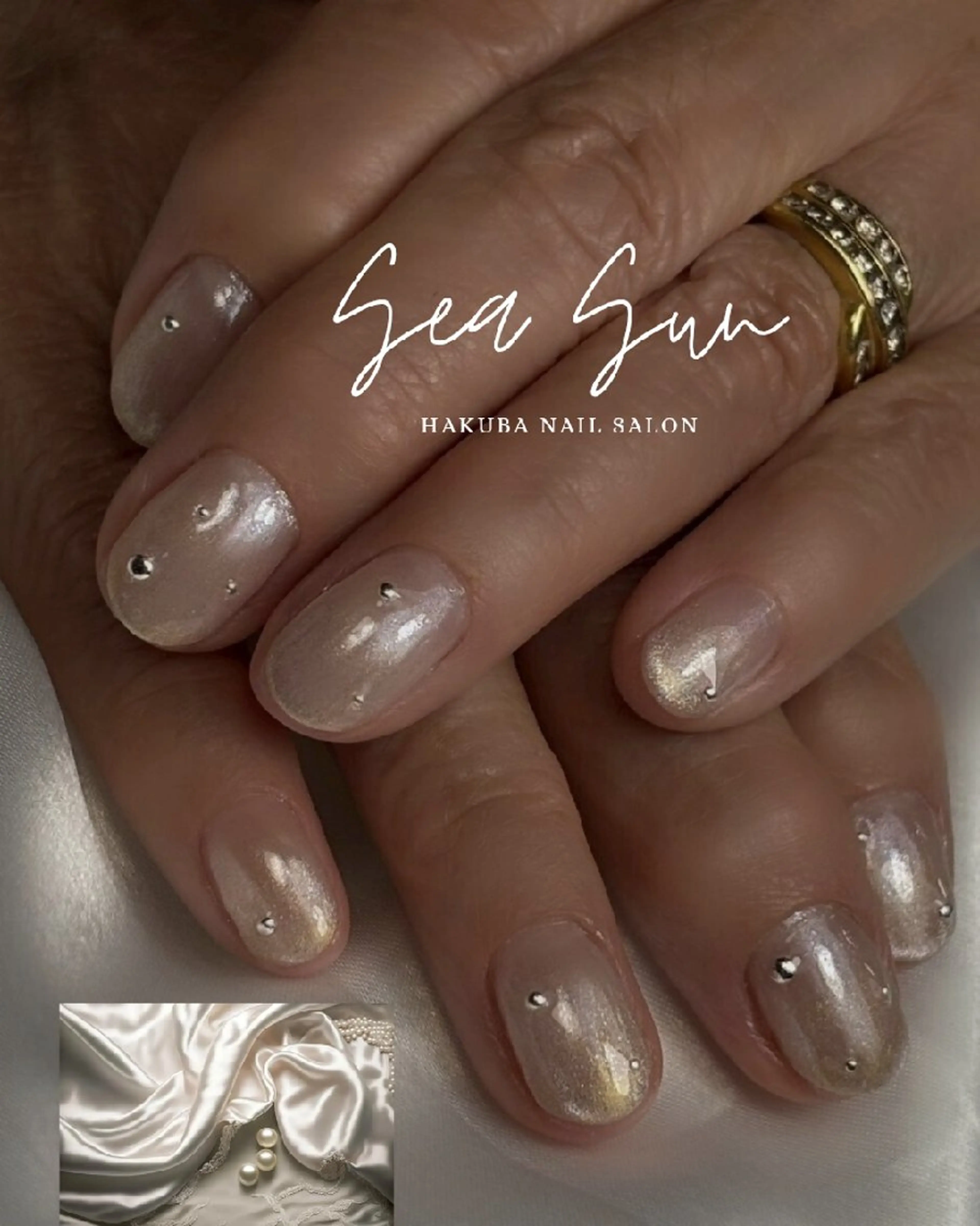 ネイル マグネットネイル ホワイト ハンドネイル 白馬ネイルサロン （しーさん）のネイルデザイン