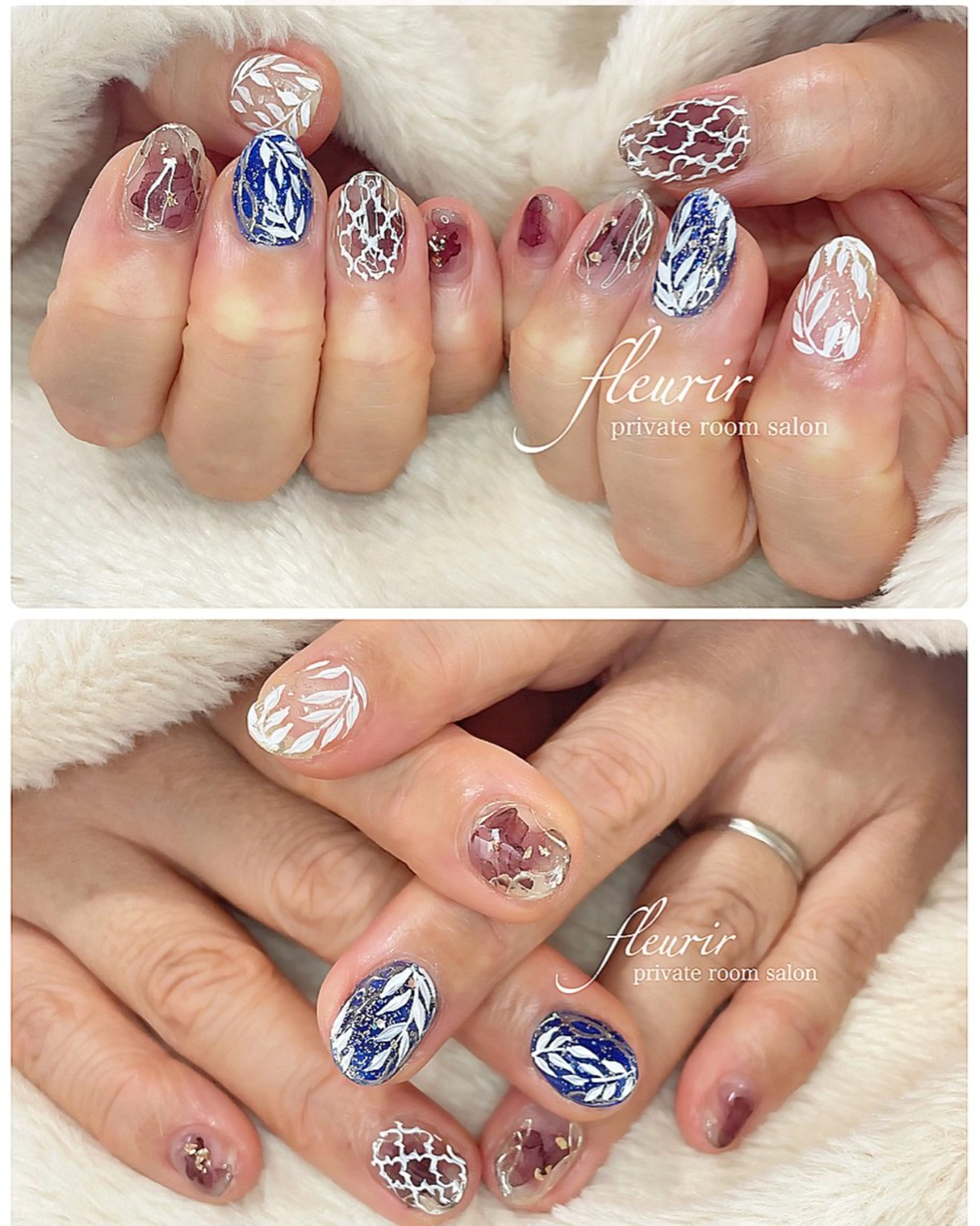 ネイル ブルー フルリール 【プライベートサロンのネイルデザイン
