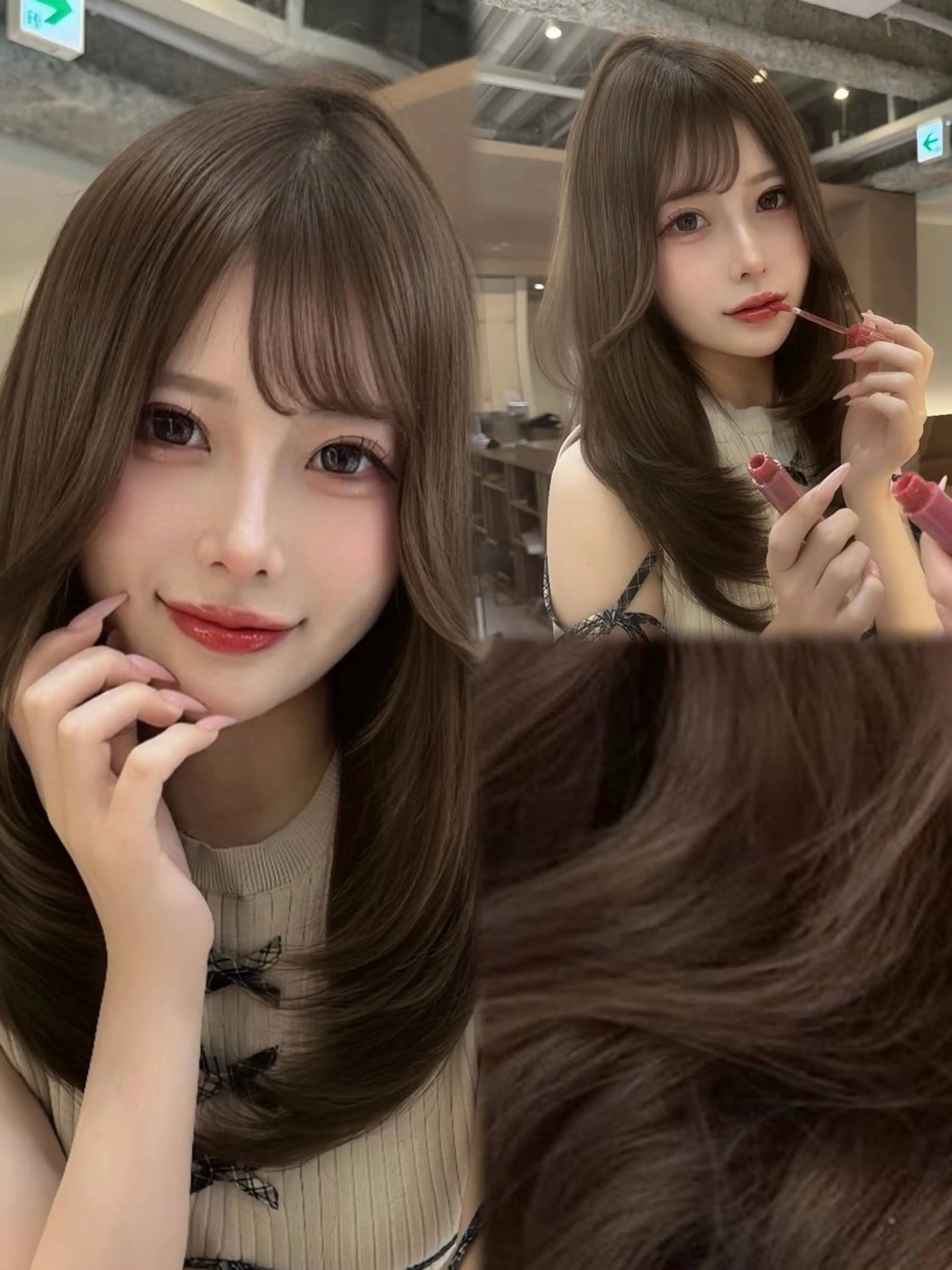 ロング カット ヘアカラー トリートメント としき/韓国/透明 感カラー/レイヤーのヘアスタイル