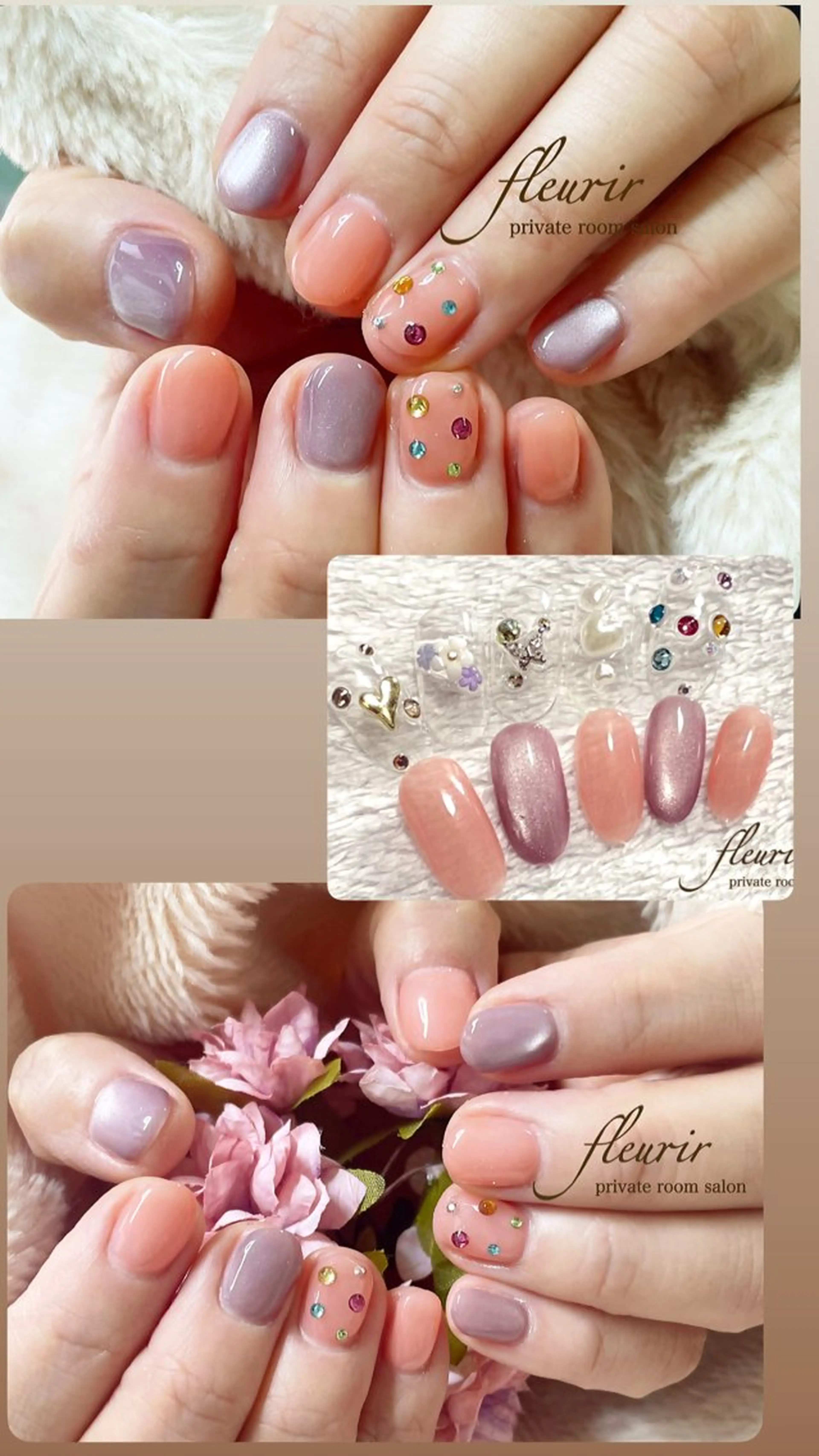 ネイル マグネットネイル ピンク ストーンネイル ハンドネイル フルリール 【プライベートサロンのネイルデザイン