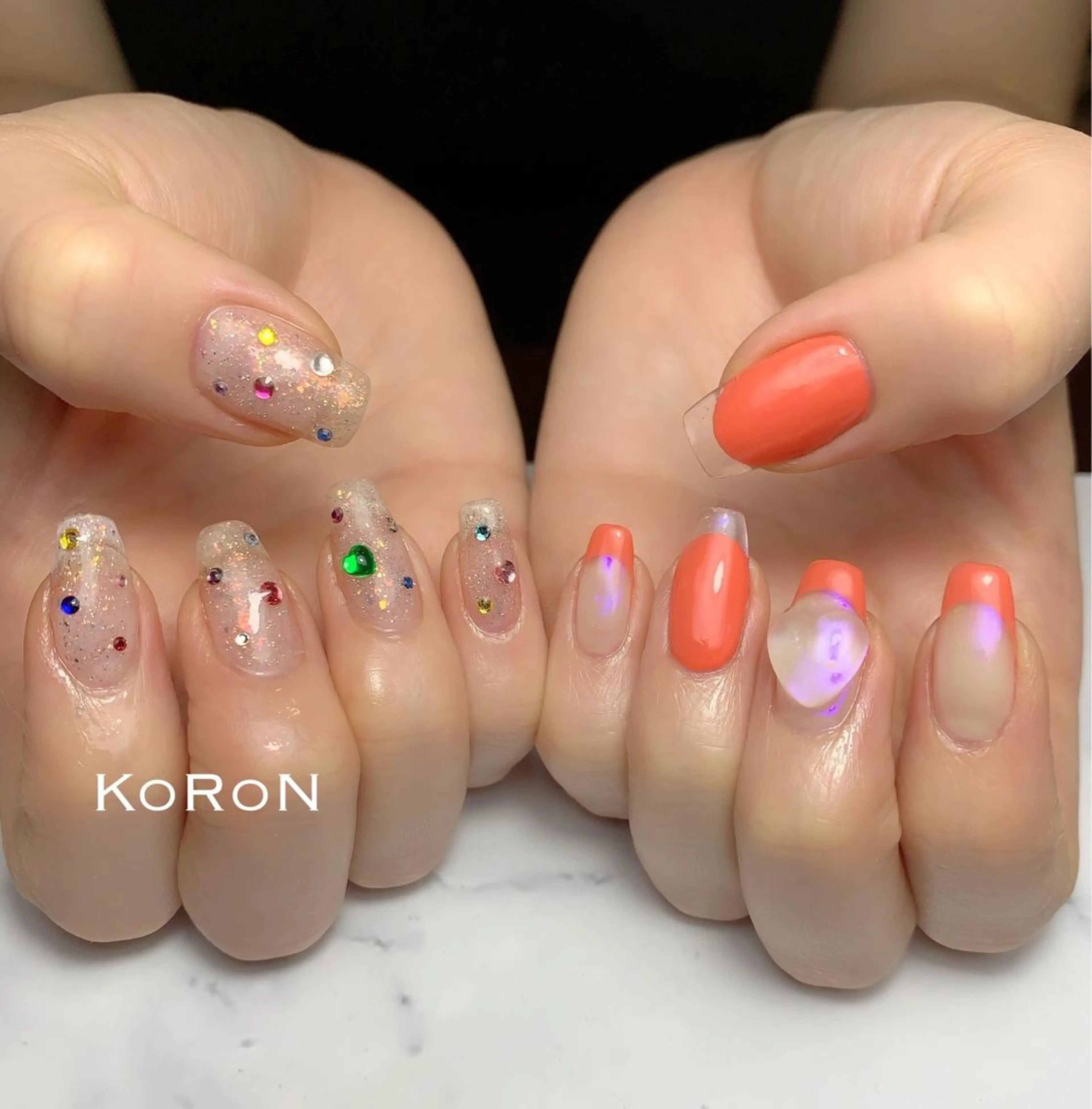 ネイル クリアネイル フレンチネイル ストーンネイル ハンドネイル 自宅サロン鎌倉 KORONのネイルデザイン