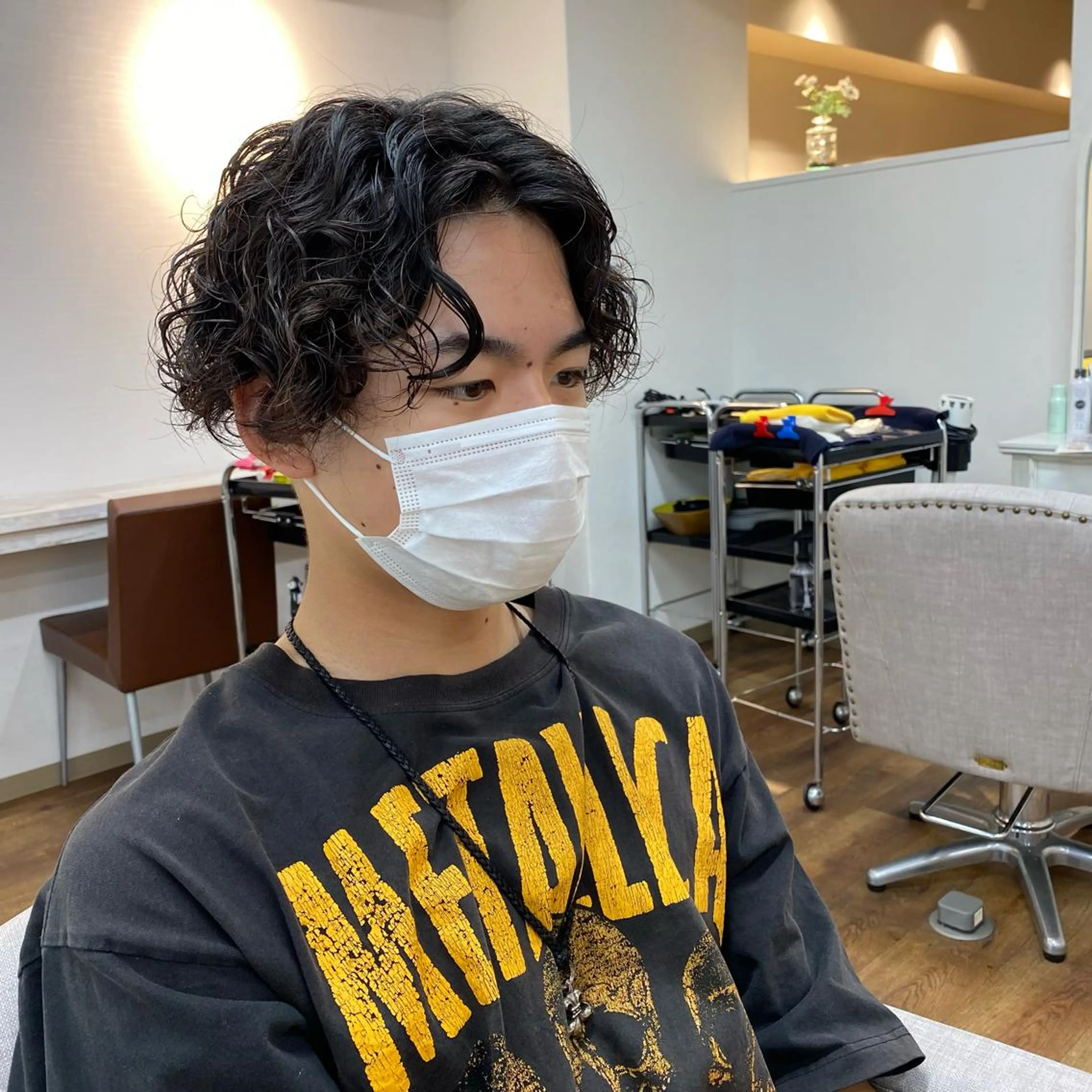 ミディアム パーマ メンズ 大場 優のヘアスタイル