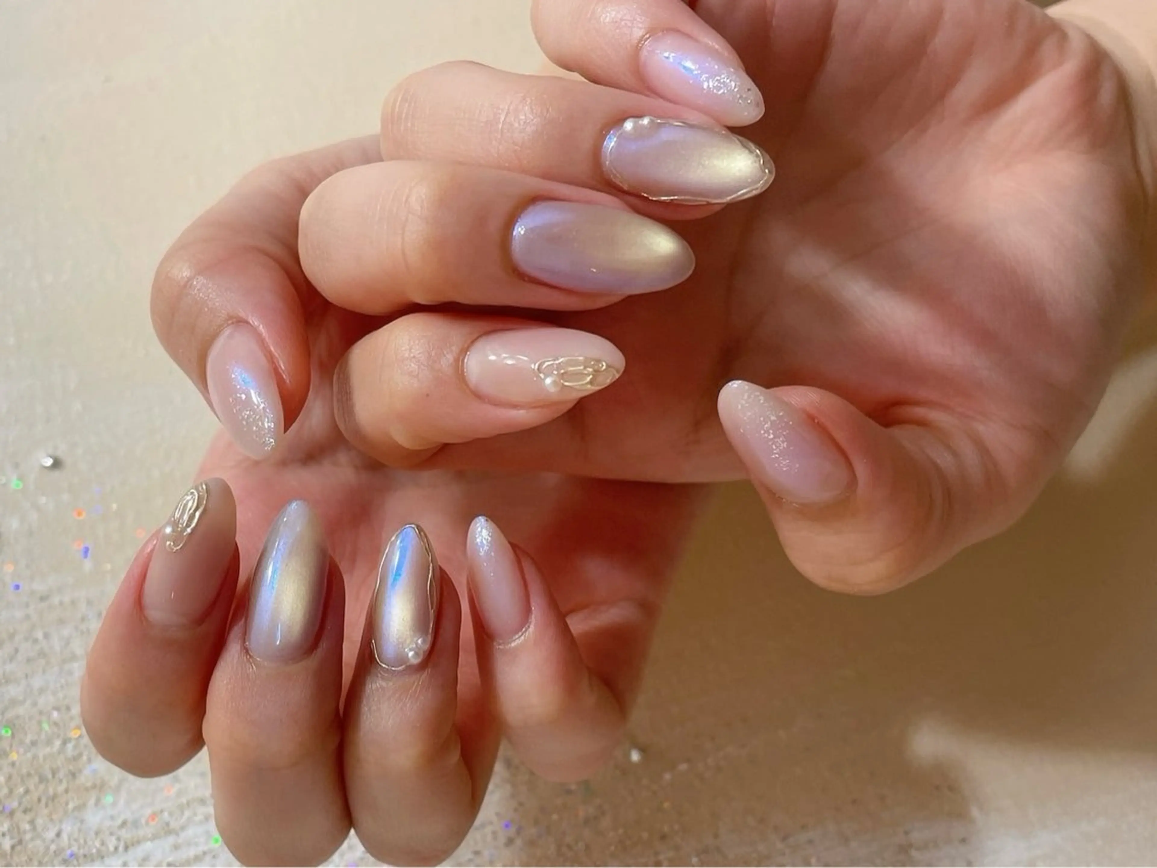 ネイル オーロラネイル フットネイル フレンチネイル ジェルネイル マグネットネイル kiki nail たまプラーザのネイルデザイン