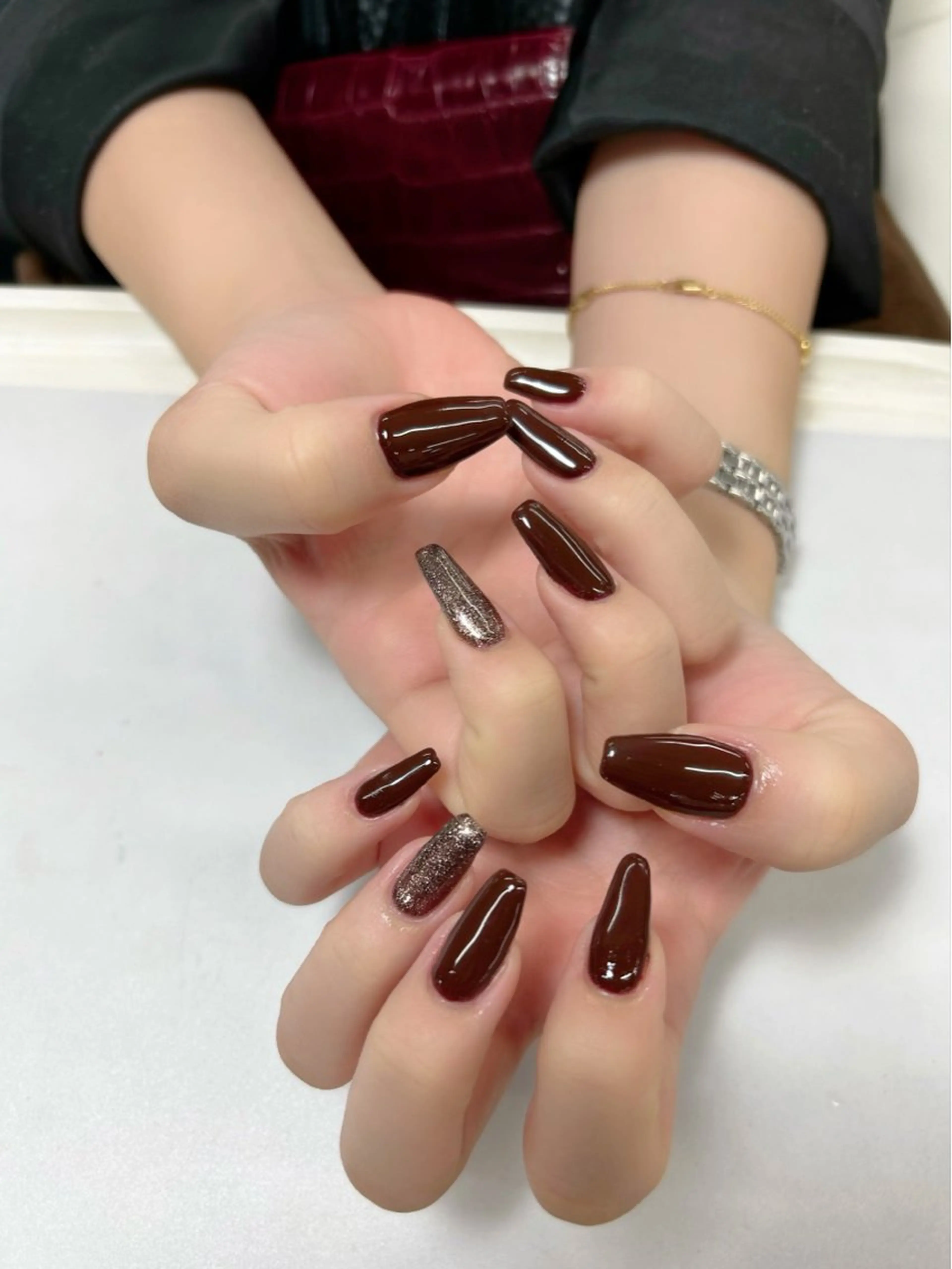 ネイル ブラウン ジェルネイル ラメ(グリッター) MAXKELLY MAIのネイルデザイン