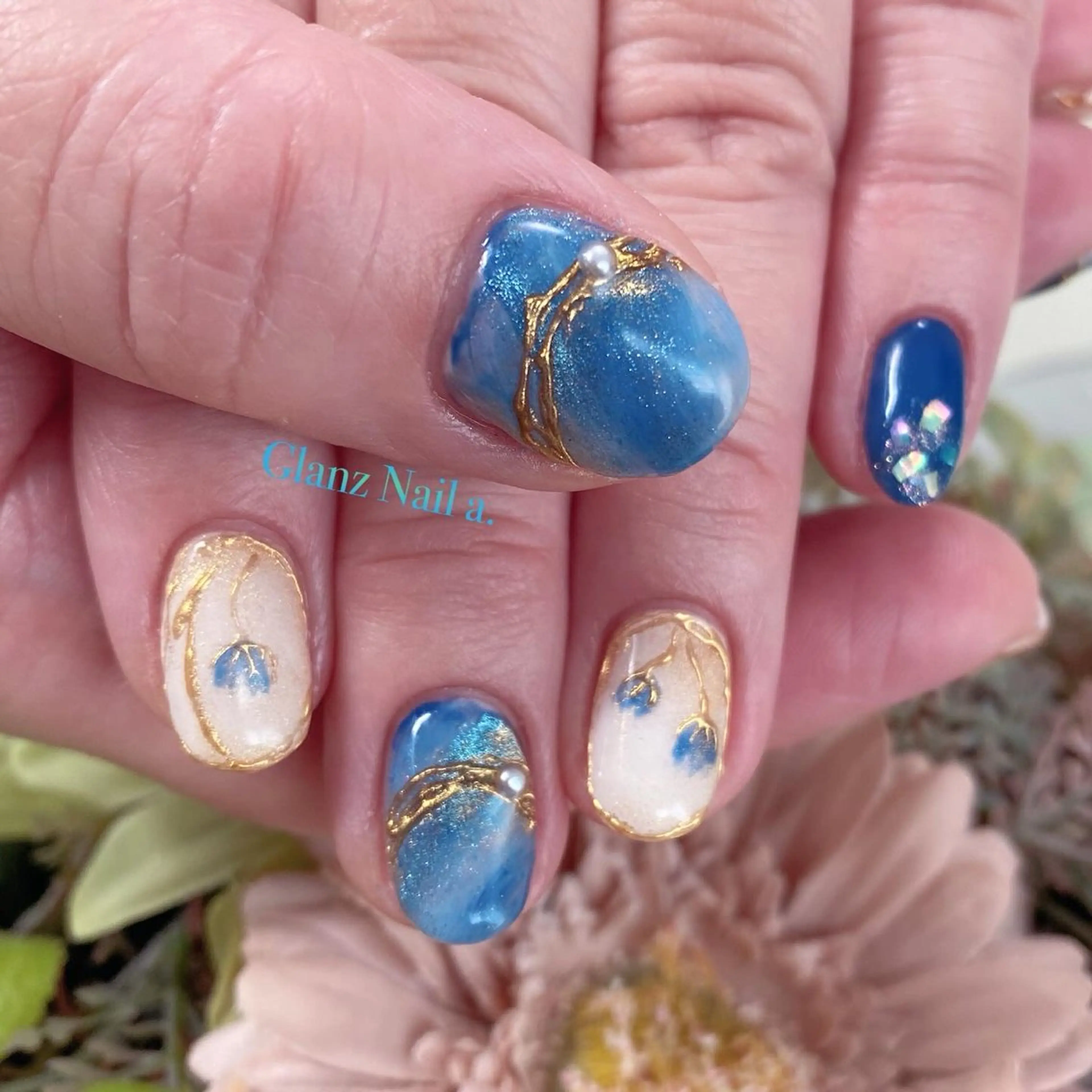 ネイル ブルー ジェルネイル マグネットネイル Glanz  Nail aのネイルデザイン