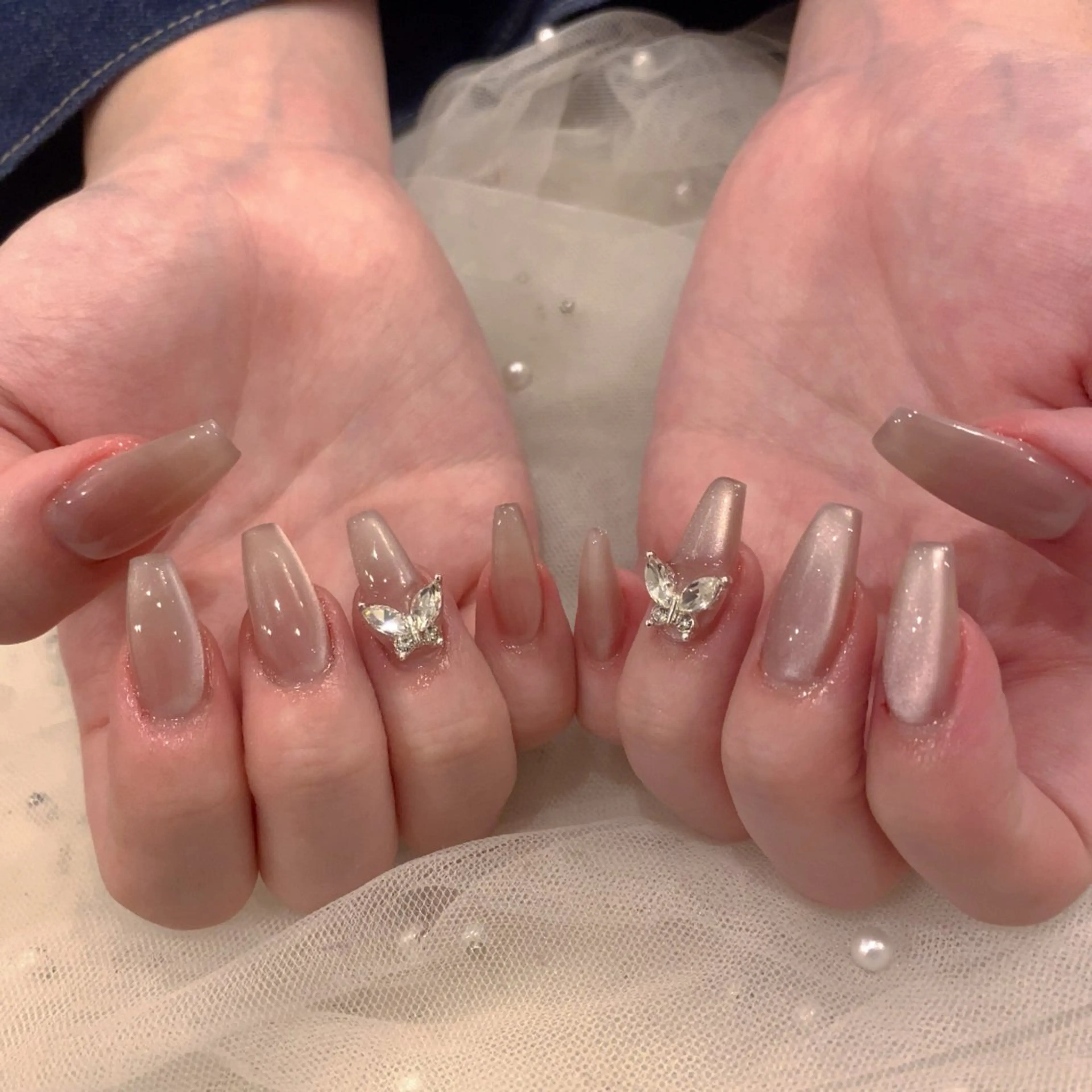 ❤️‍🔥限定💅長さ出し10本➕ワンカラーorマグネットorラメグラorラメ➕大きめパーツ２つ🎀🦋💍の写真