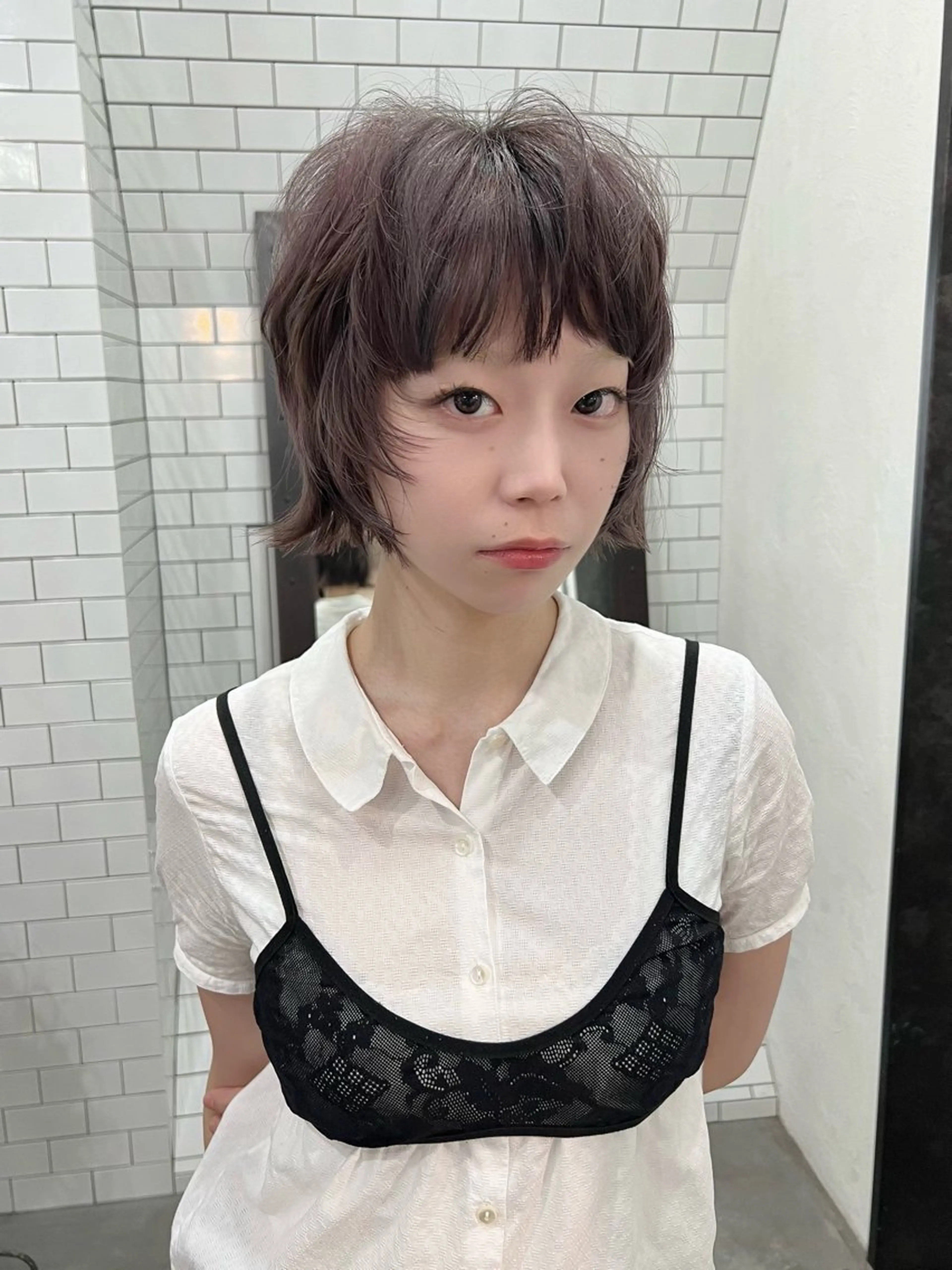 ショート カット ヘアカラー トリートメント 紙屋町ショート /ボブ　パーマ河内蓮のヘアスタイル