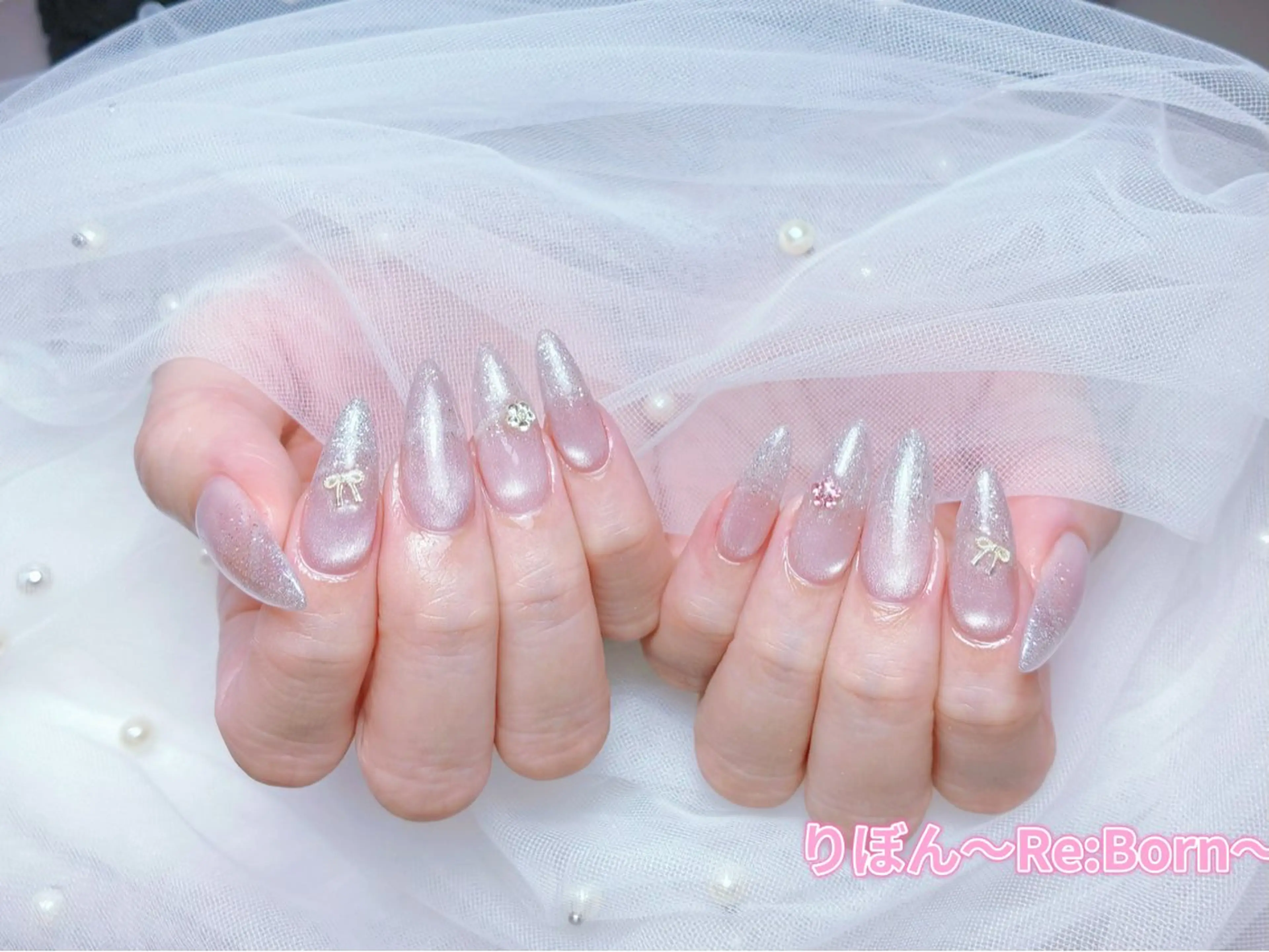 セミロング ハンドネイル りぼん Re:Bonrのネイルデザイン