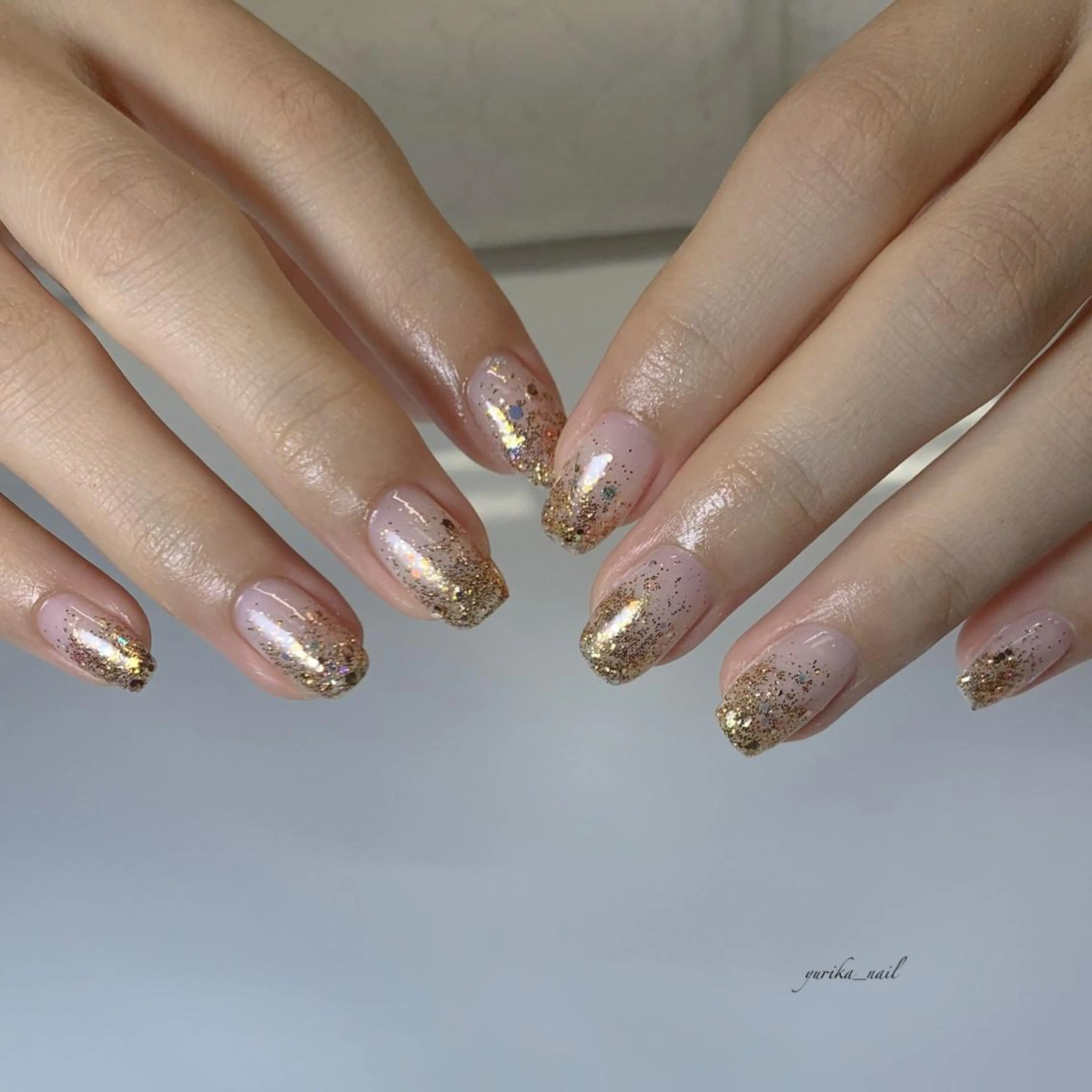 セミロング カラー パーマ メンズ キッズ ネイル マツエク・マツパ グラデーションカラー グラデーション ラメ(グリッター) ラメグラデーション yuri kaのネイルデザイン