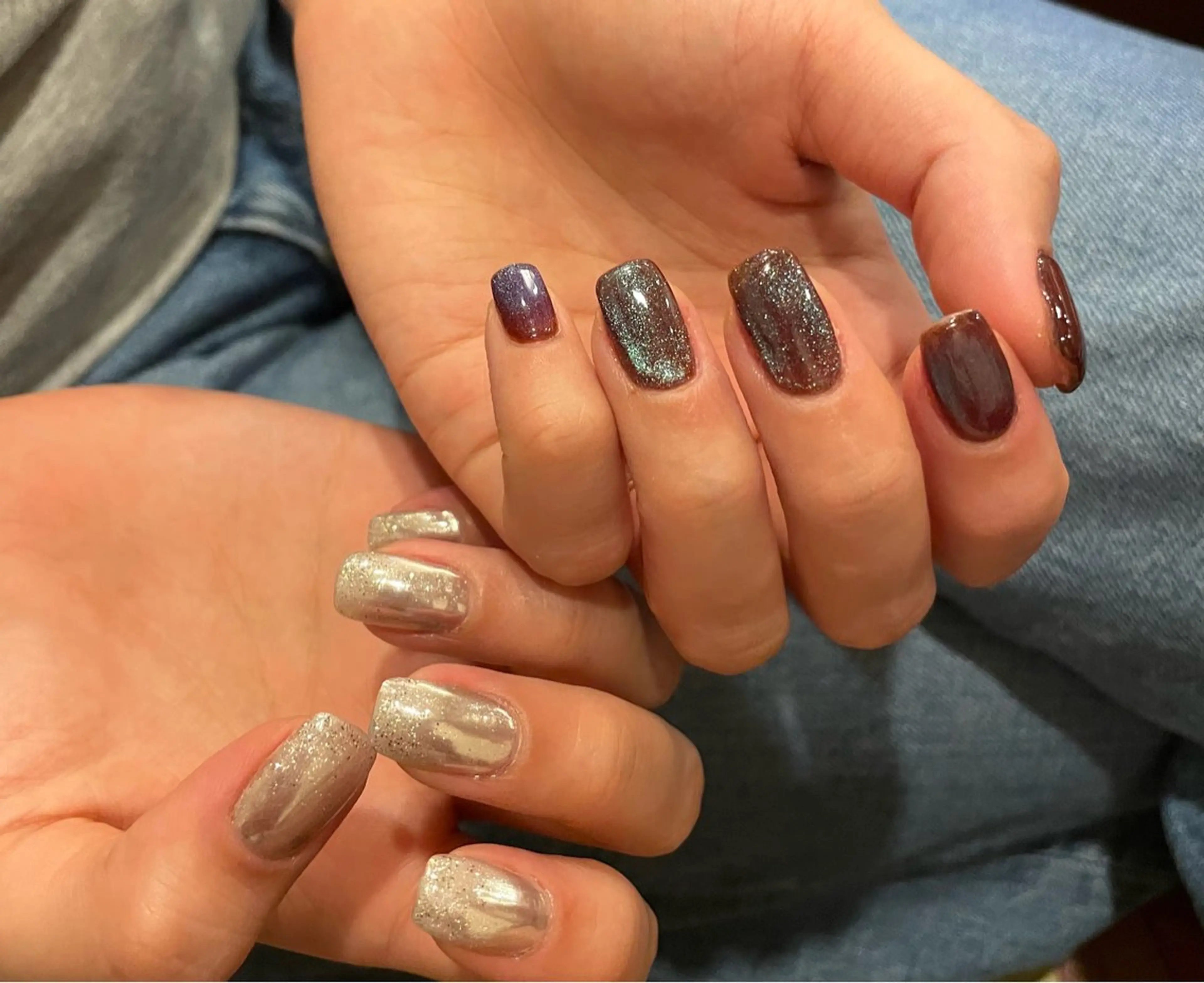 ネイル ブラウン マグネットネイル ホワイト liberté所属・liberté🫧 新小岩のネイルデザイン