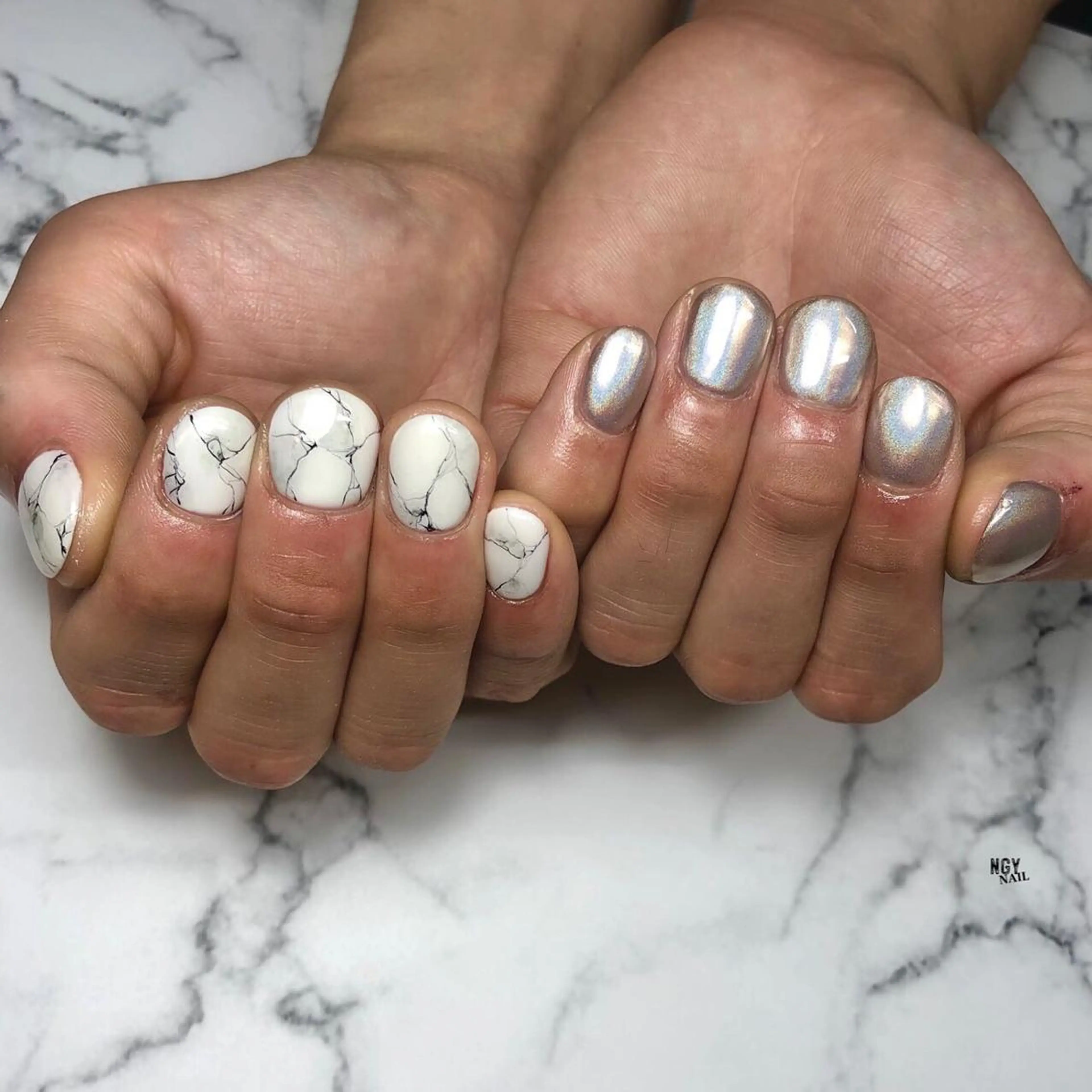 ネイル アートネイル ジェルネイル 韓国ネイル 大理石ネイル(マーブル) ニュアンスネイル ハンドネイル NAIL NOWのネイルデザイン