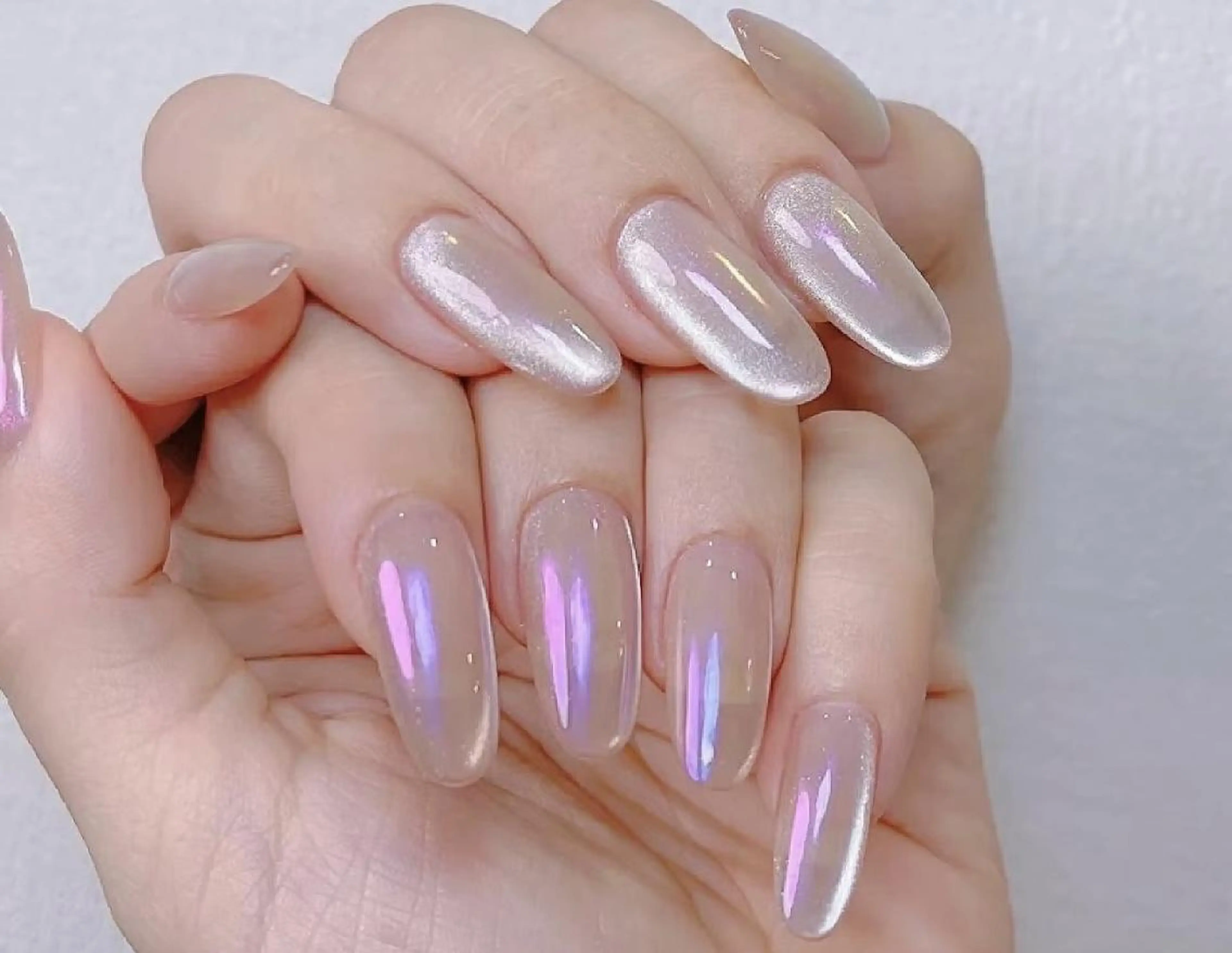 ネイル オーロラネイル チークネイル 長さ出し フットネイル フレンチネイル yumi nailのネイルデザイン