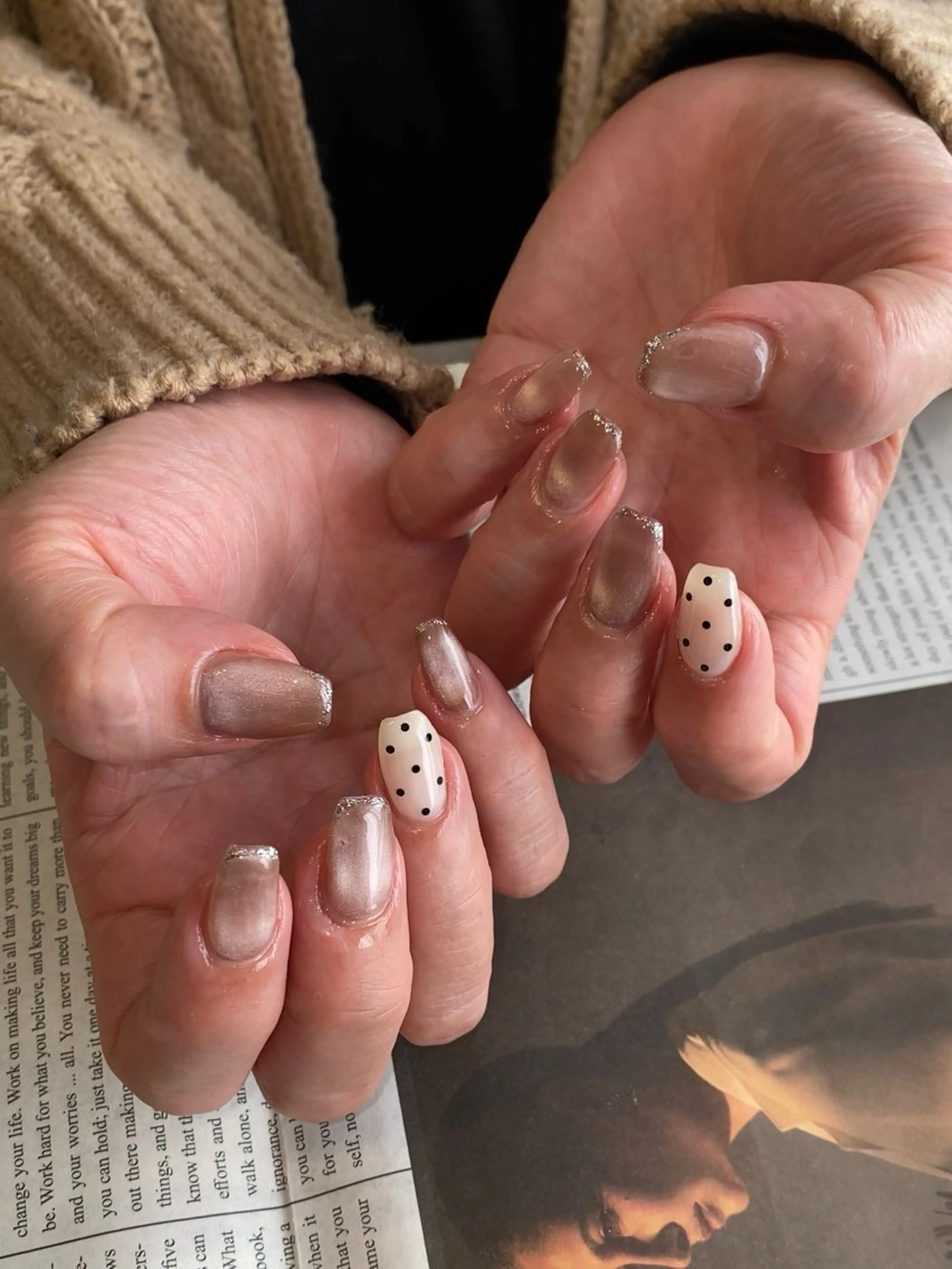 ネイル ドット フレンチネイル ラメ(グリッター) マグネットネイル ハンドネイル ハンドケア nail salon maniのネイルデザイン