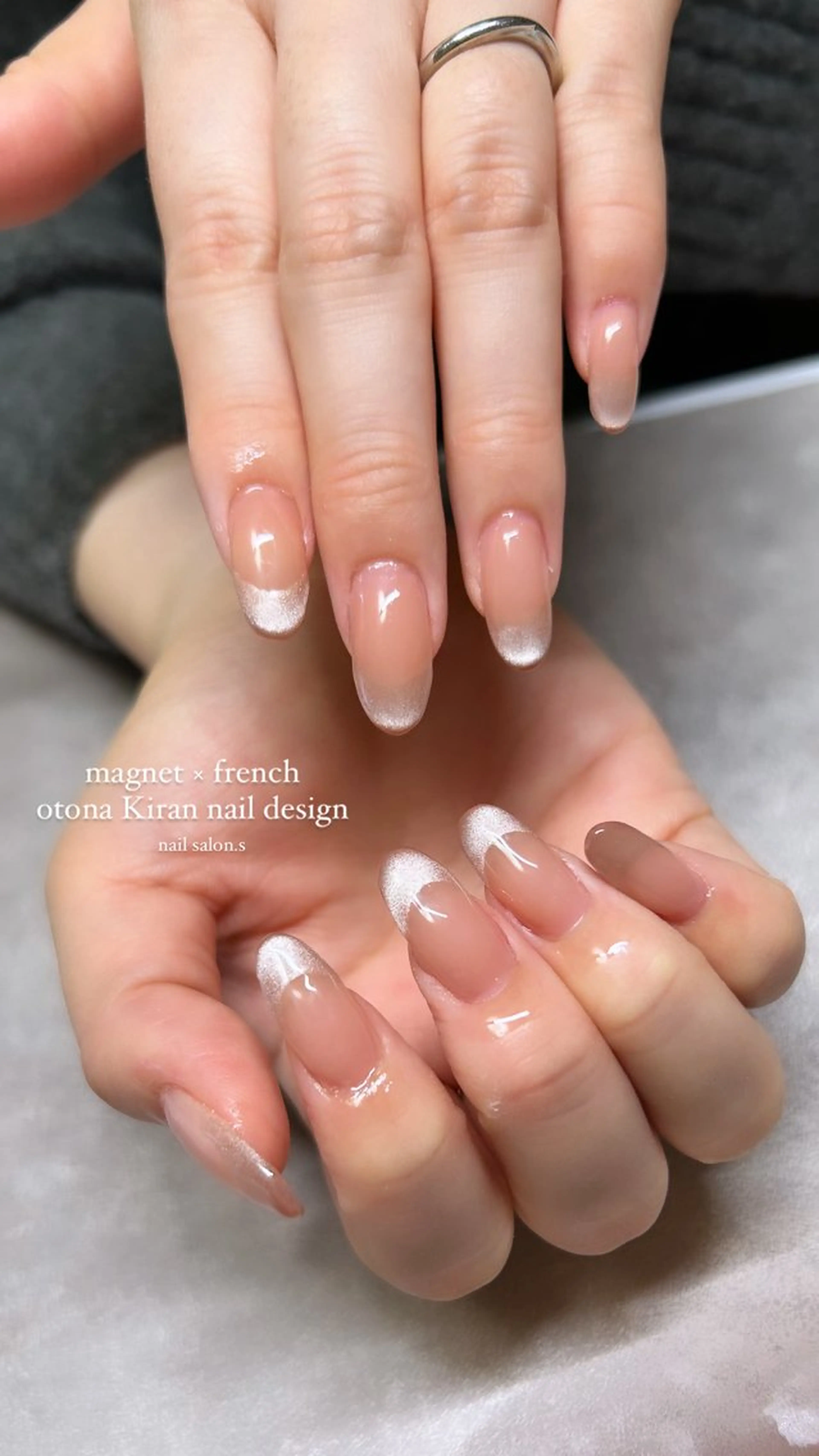 ネイル フレンチネイル キラキラネイル マグネットネイル マグネットフレンチ シンプルネイル 関山 志乃のネイルデザイン