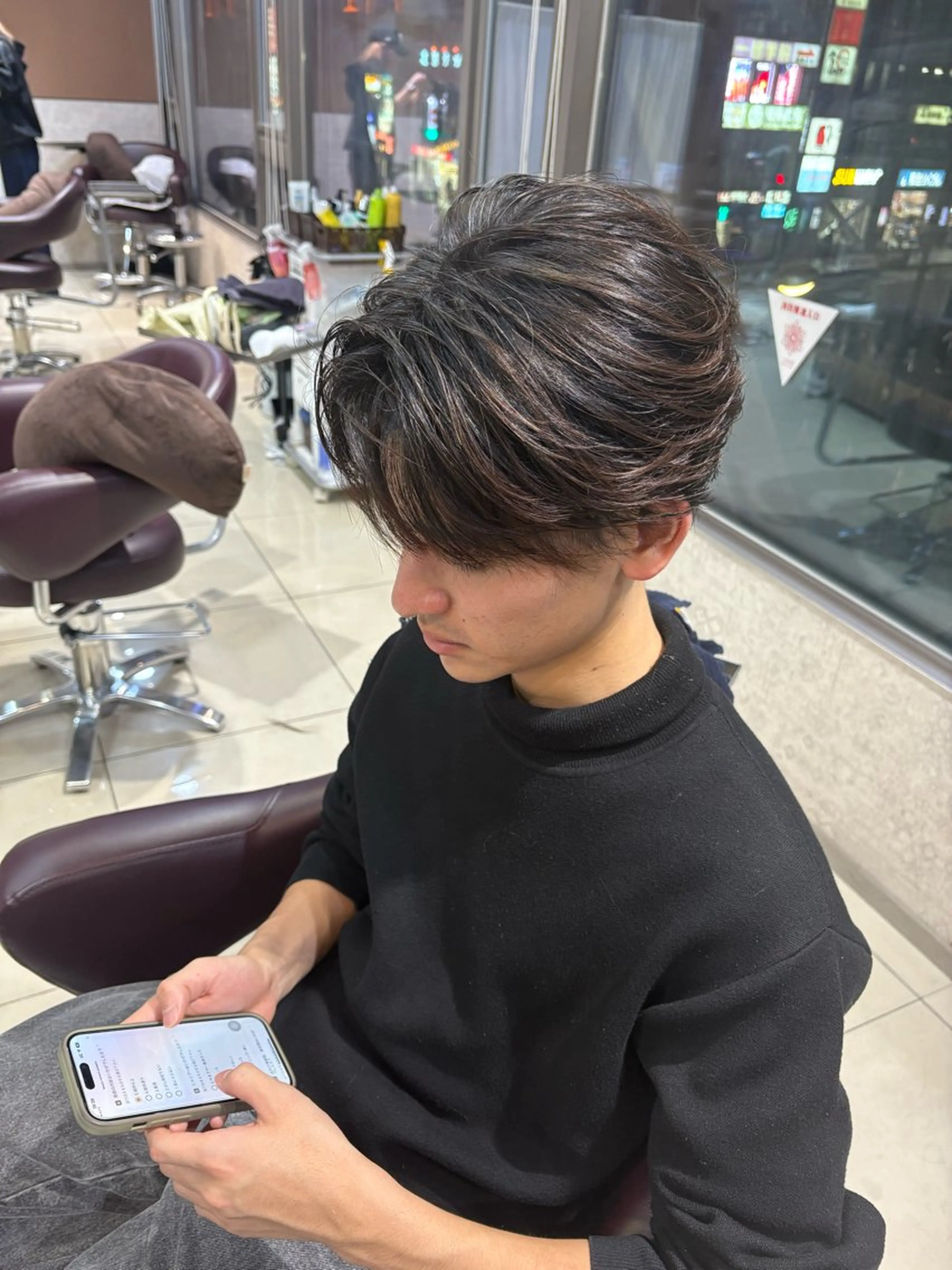 メンズ カット フェザーパーマ/ ダブルカラー/藤田のヘアスタイル