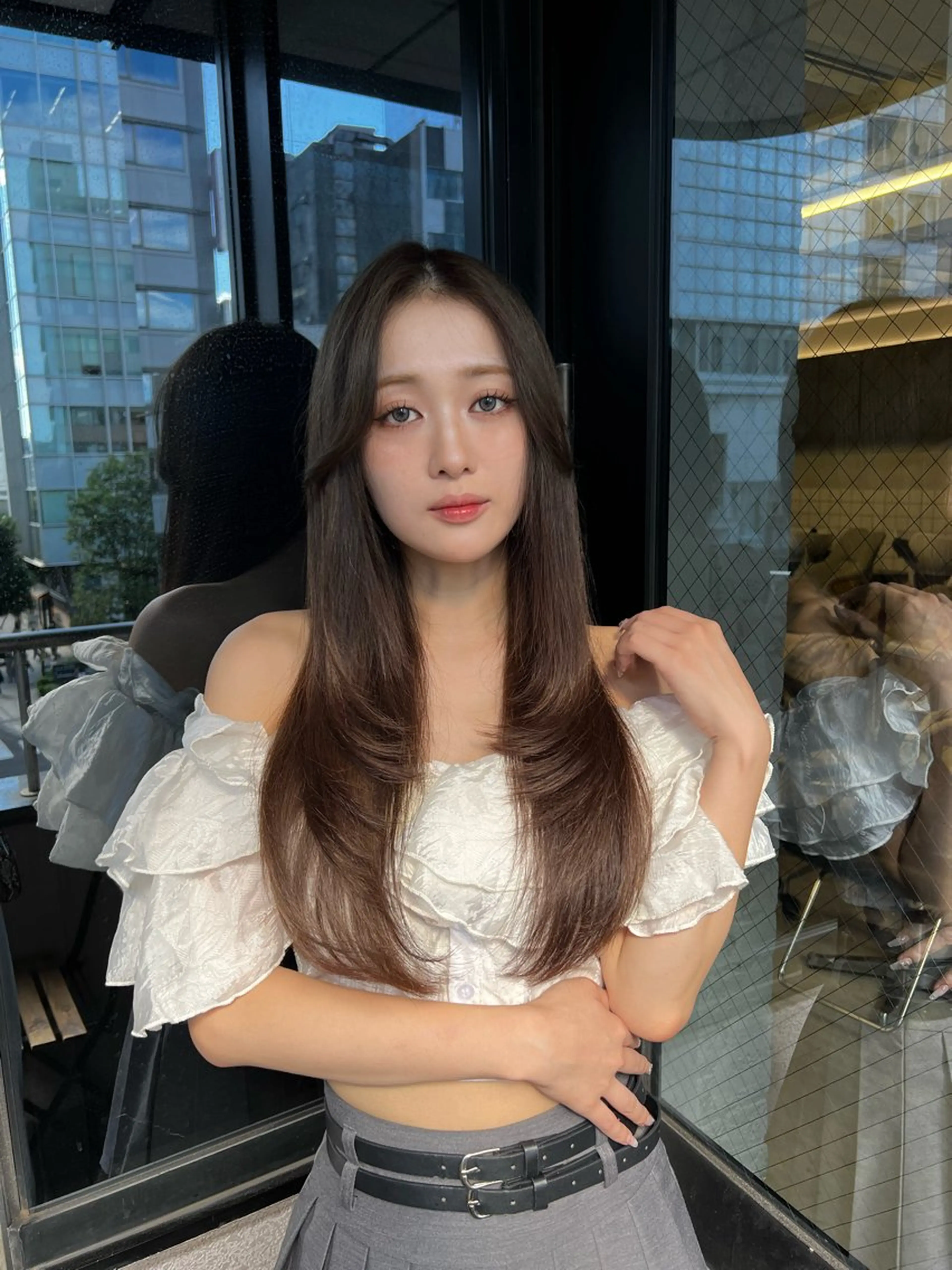 ロング ロング 縮毛矯正 トリートメント 前髪顔まわりカット 🌈中村海聖のヘアスタイル