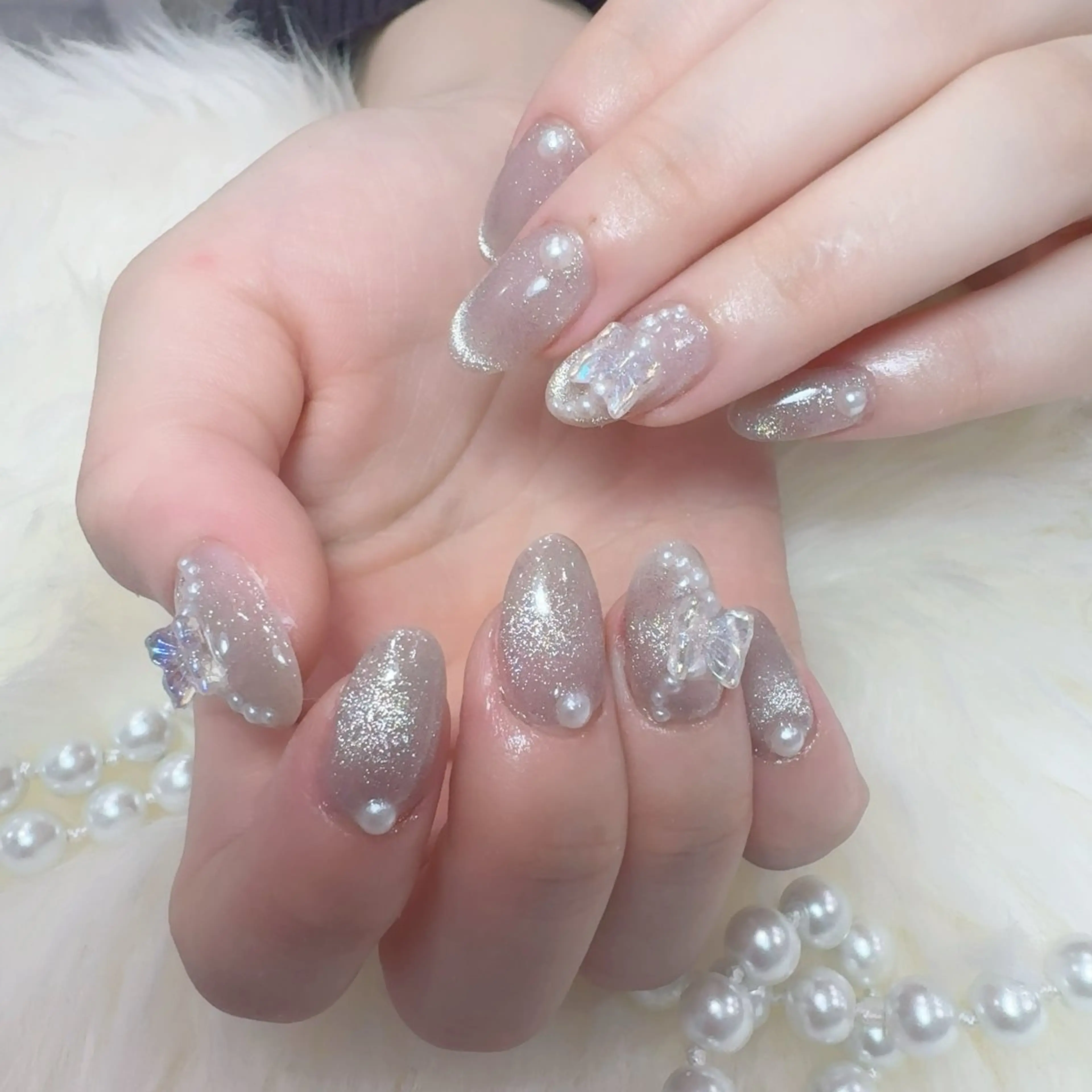 ネイル アートネイル フラッシュネイル フレンチネイル ジェルネイル ガラスフレンチ You&Me Yukiのネイルデザイン