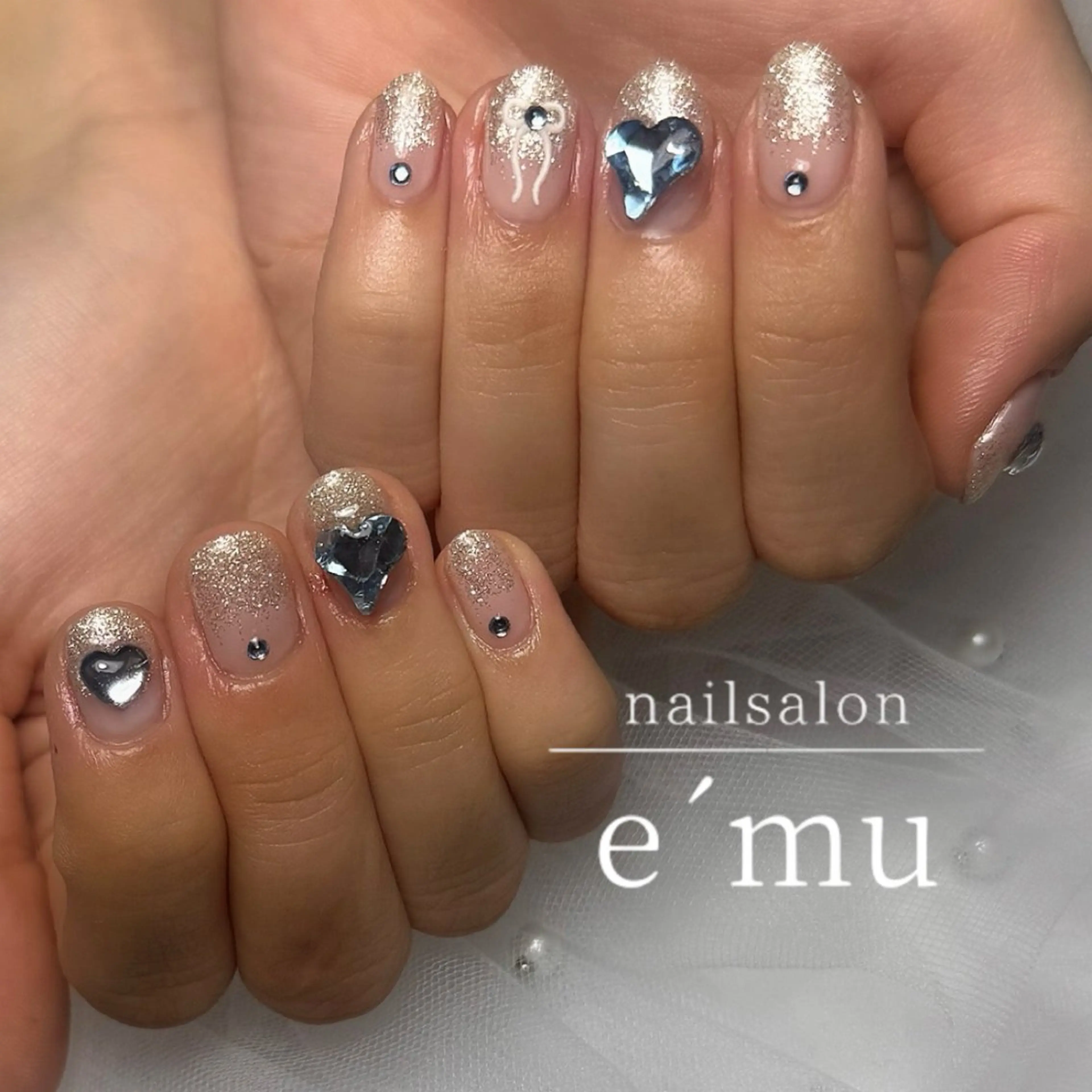 ネイル ハート リボン ハンドネイル nailsalon e´muのネイルデザイン