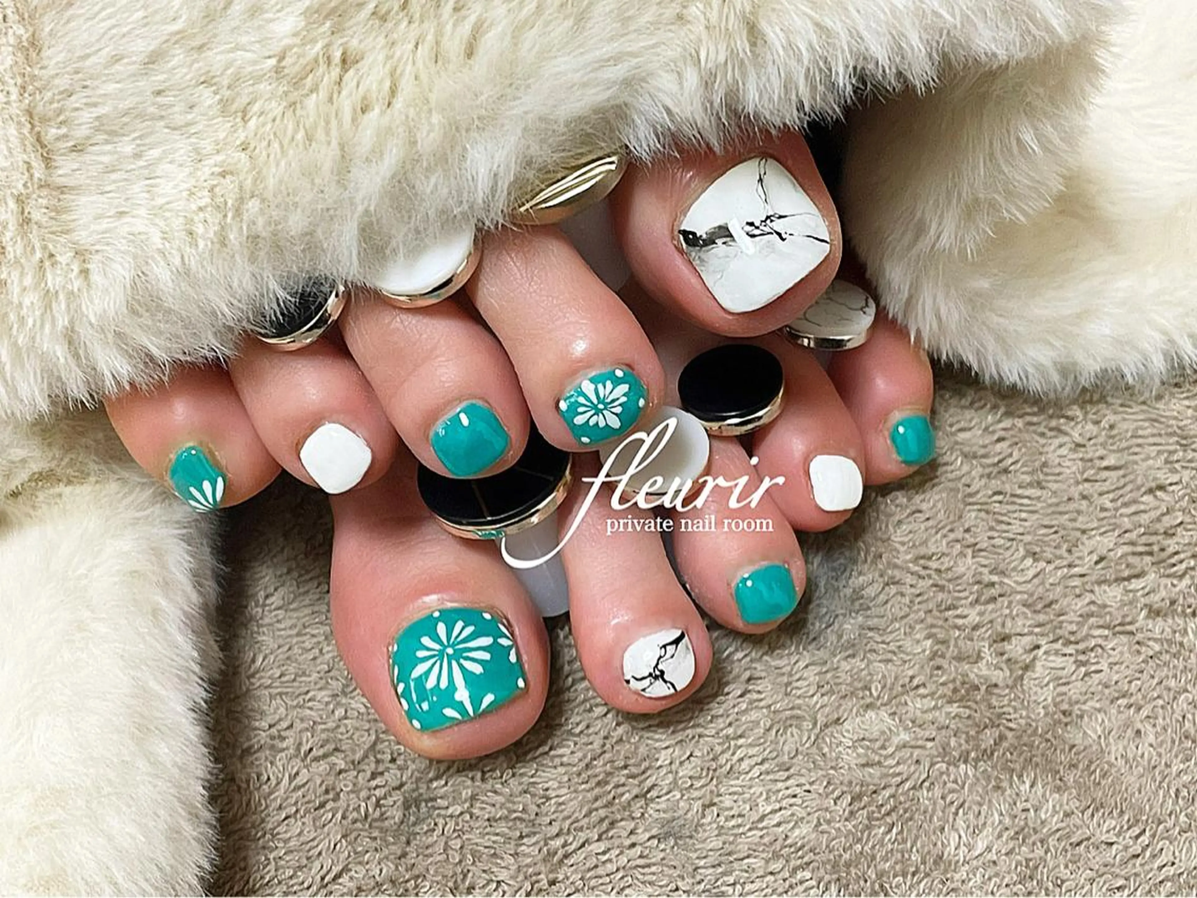 ネイル アートネイル フットネイル グリーン 大理石ネイル(マーブル) ワンカラーネイル フルリール 【プライベートサロンのネイルデザイン