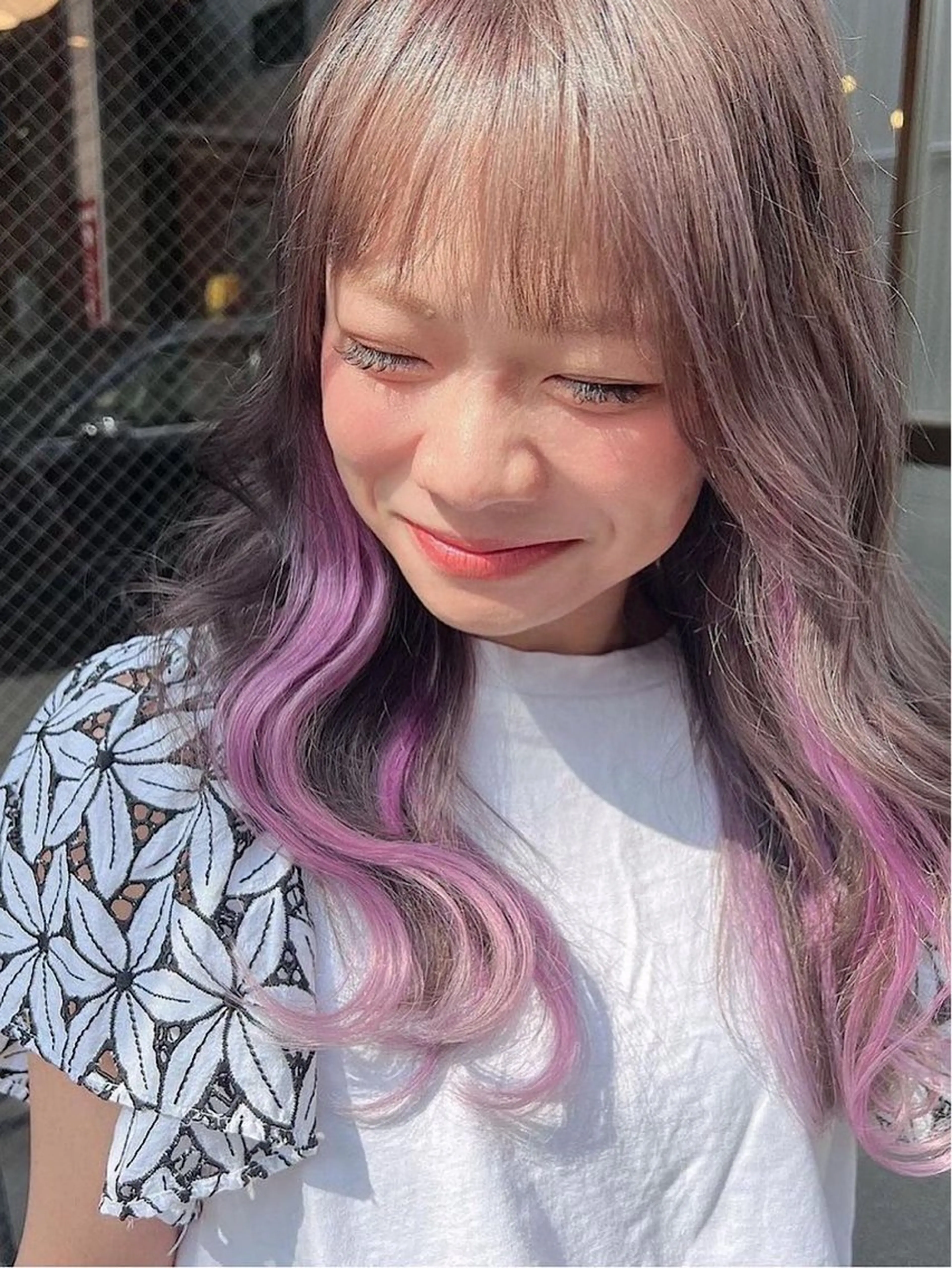 セミロング カラー プルエクステ シールエクステ セミロングパーマ 黒髪 ブリーチ ヘアカラー 💎ルフレ歌舞伎町 💎プルエクステのヘアスタイル