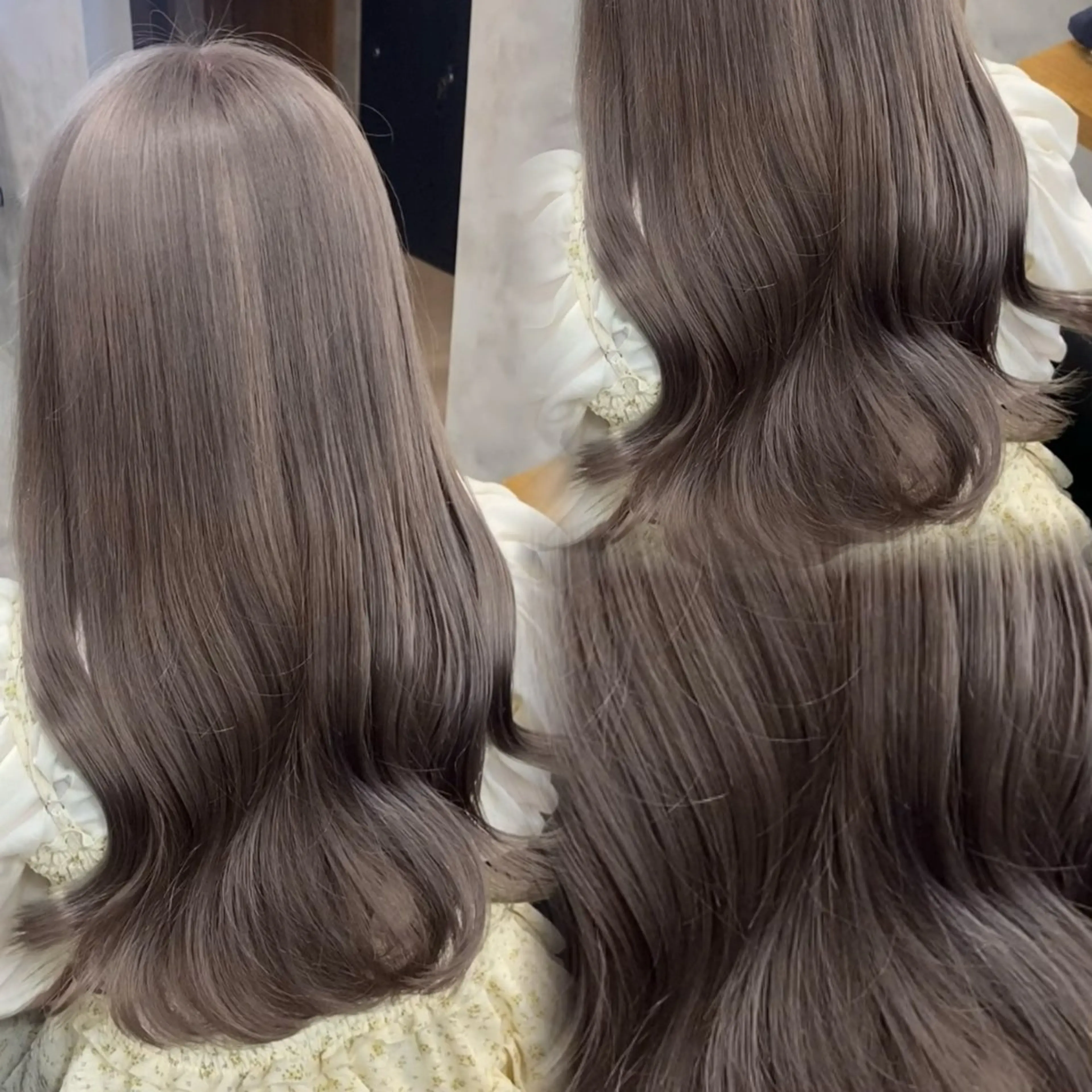 ロング カラー グレージュ ヘアカラー トリートメント ヘッドスパ ヘアセット 淡色/ワンホンヘア 🤍MINORIのヘアスタイル