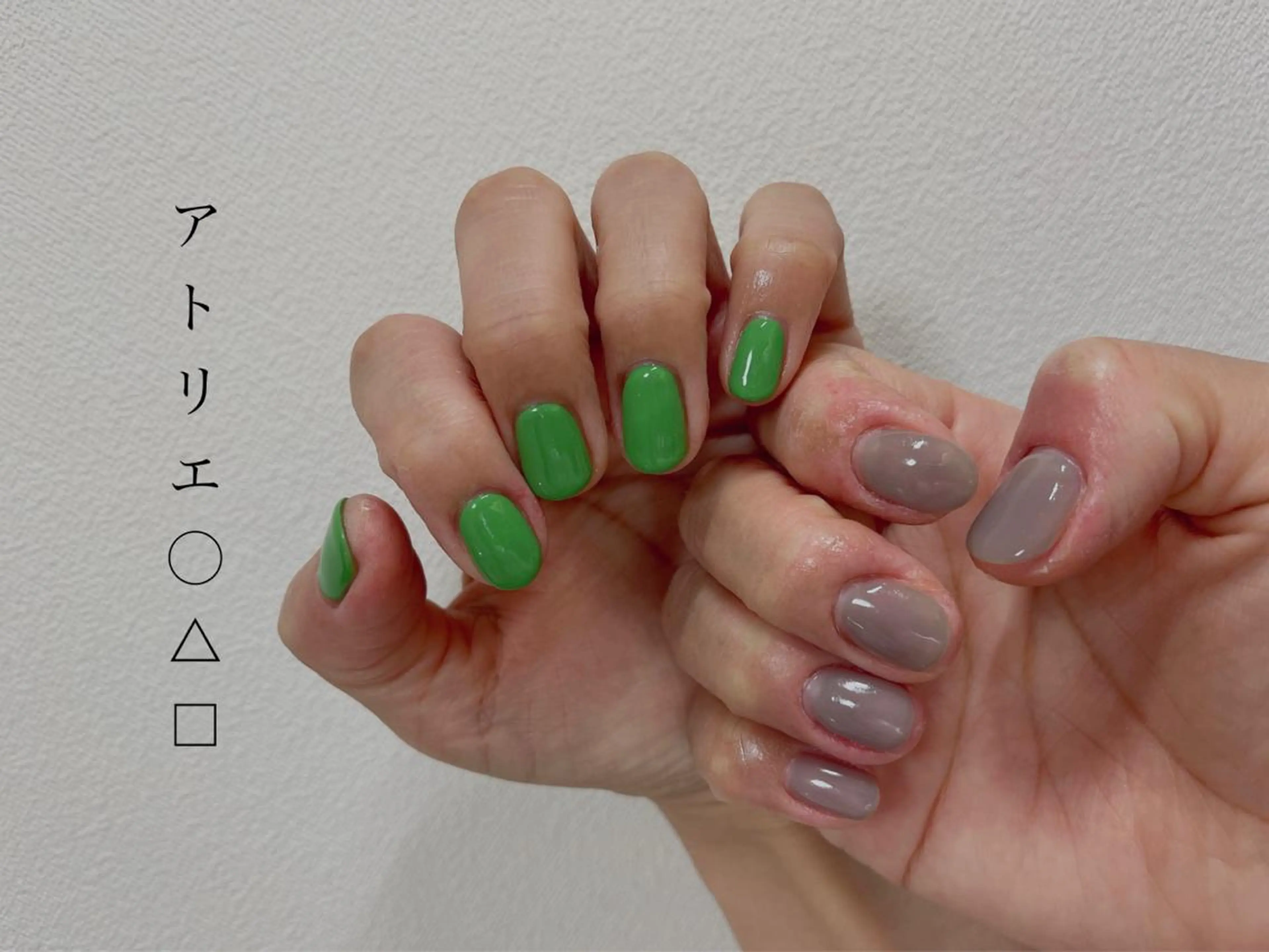 ネイル グリーン マットネイル ハンドネイル アトリエ ○△□のネイルデザイン