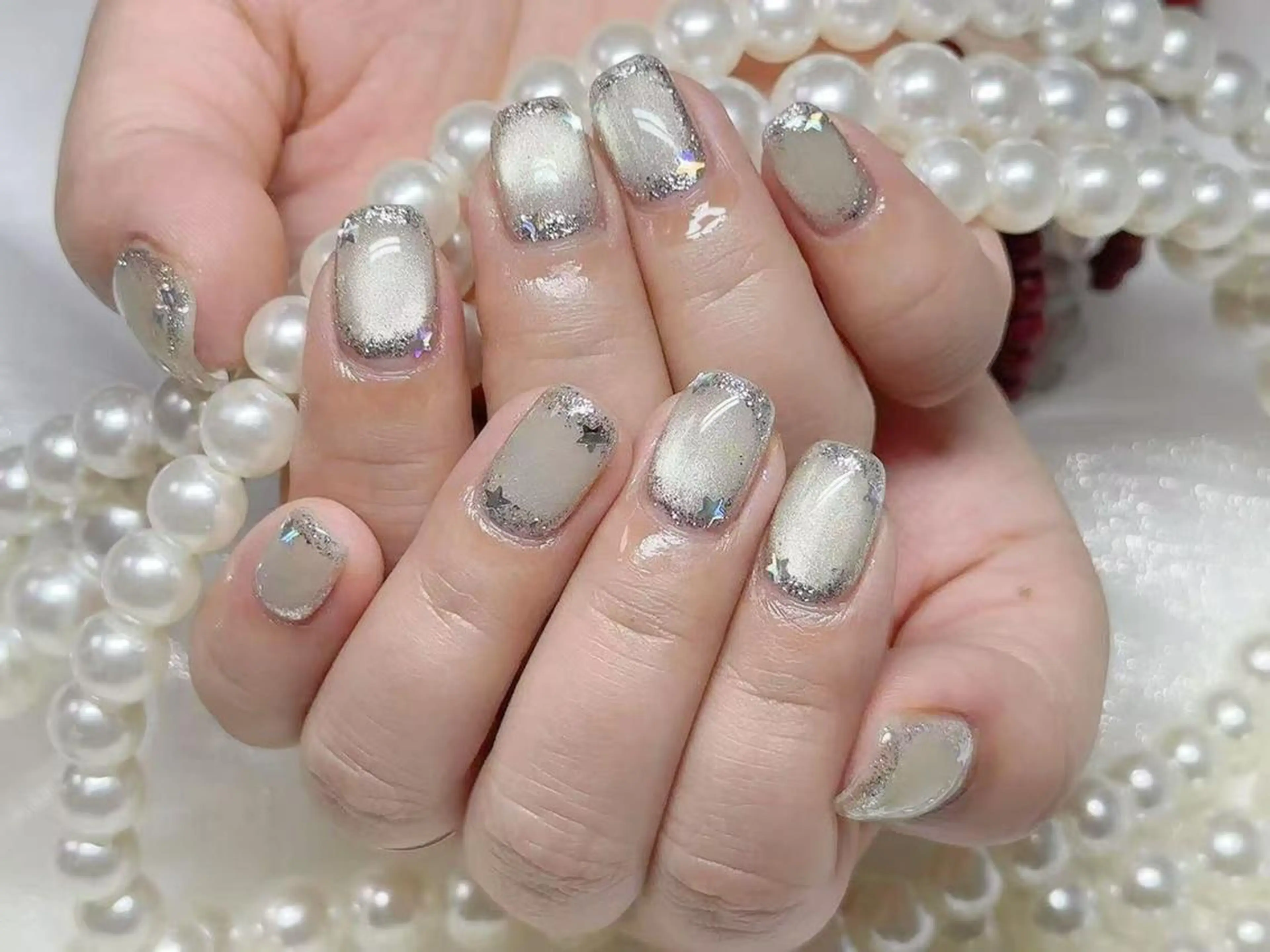 ネイル アートネイル クリアネイル 成人式 長さ出し フラッシュネイル ハンドネイル Ru na🍳のネイルデザイン