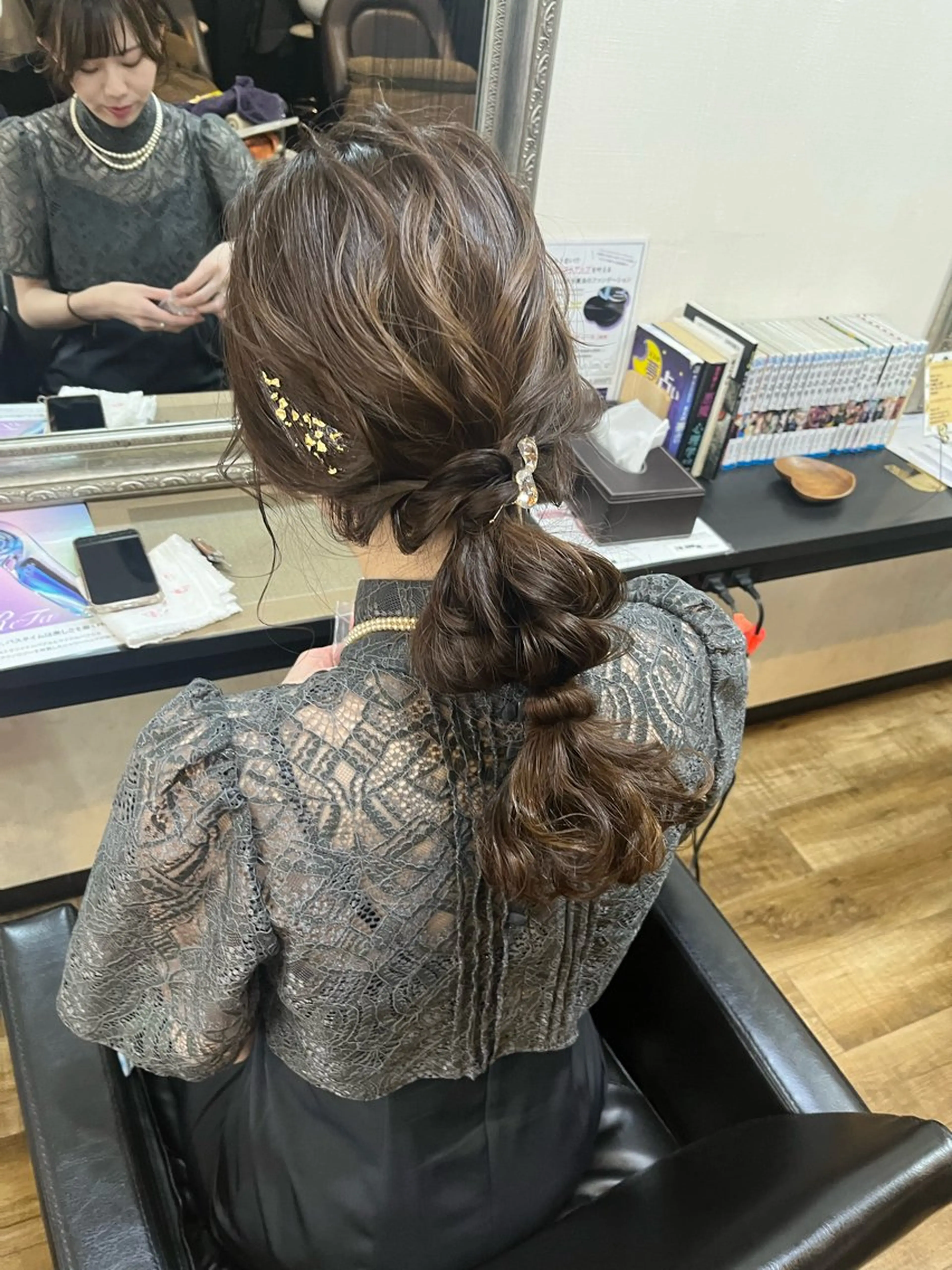 セミロング ヘアアレンジ 結婚式・ブライダル ヘアセット きむえり/髪質改善 /セット/カラーのヘアスタイル