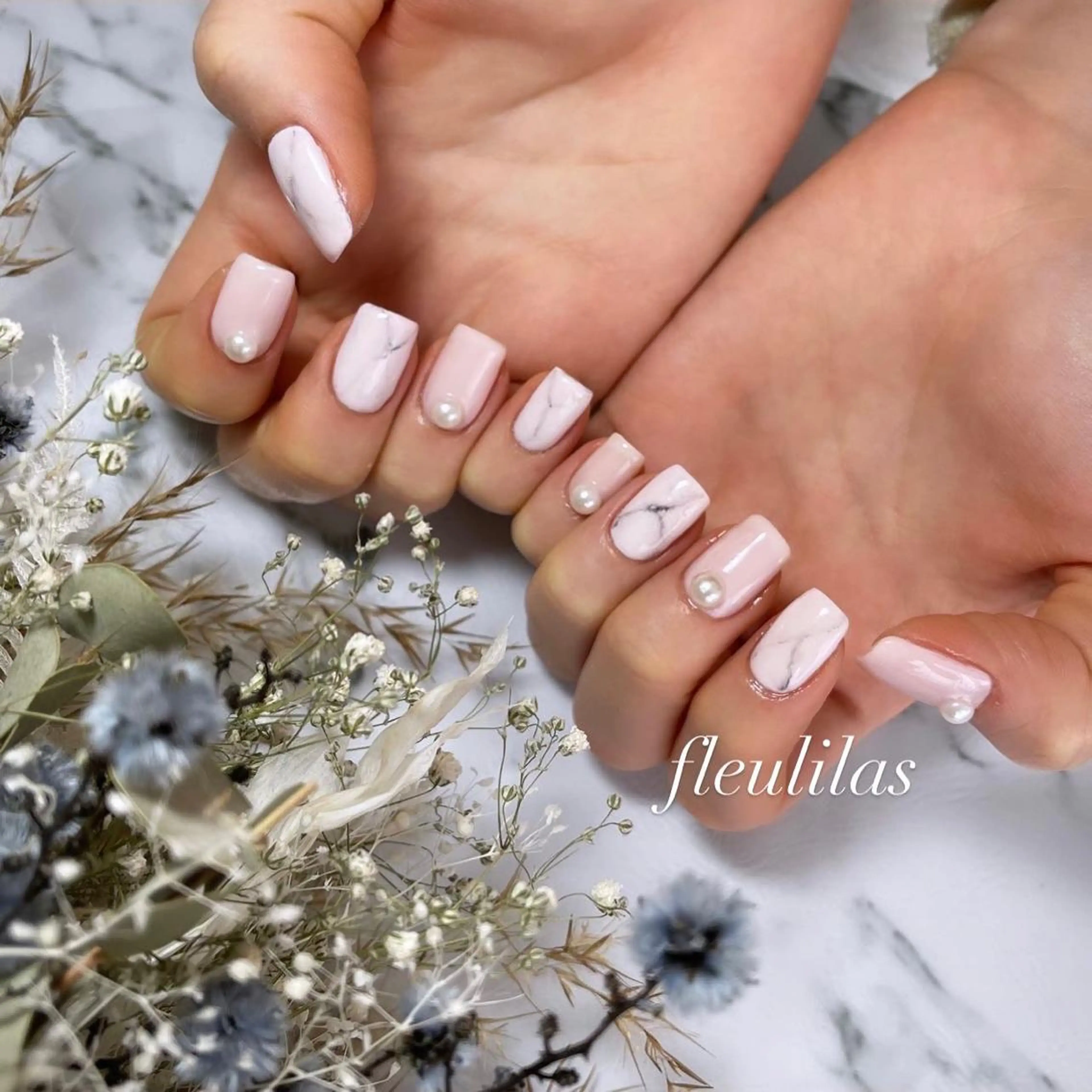 ネイル 大理石ネイル(マーブル) ピンク fleulilas 松葉のその他イメージ