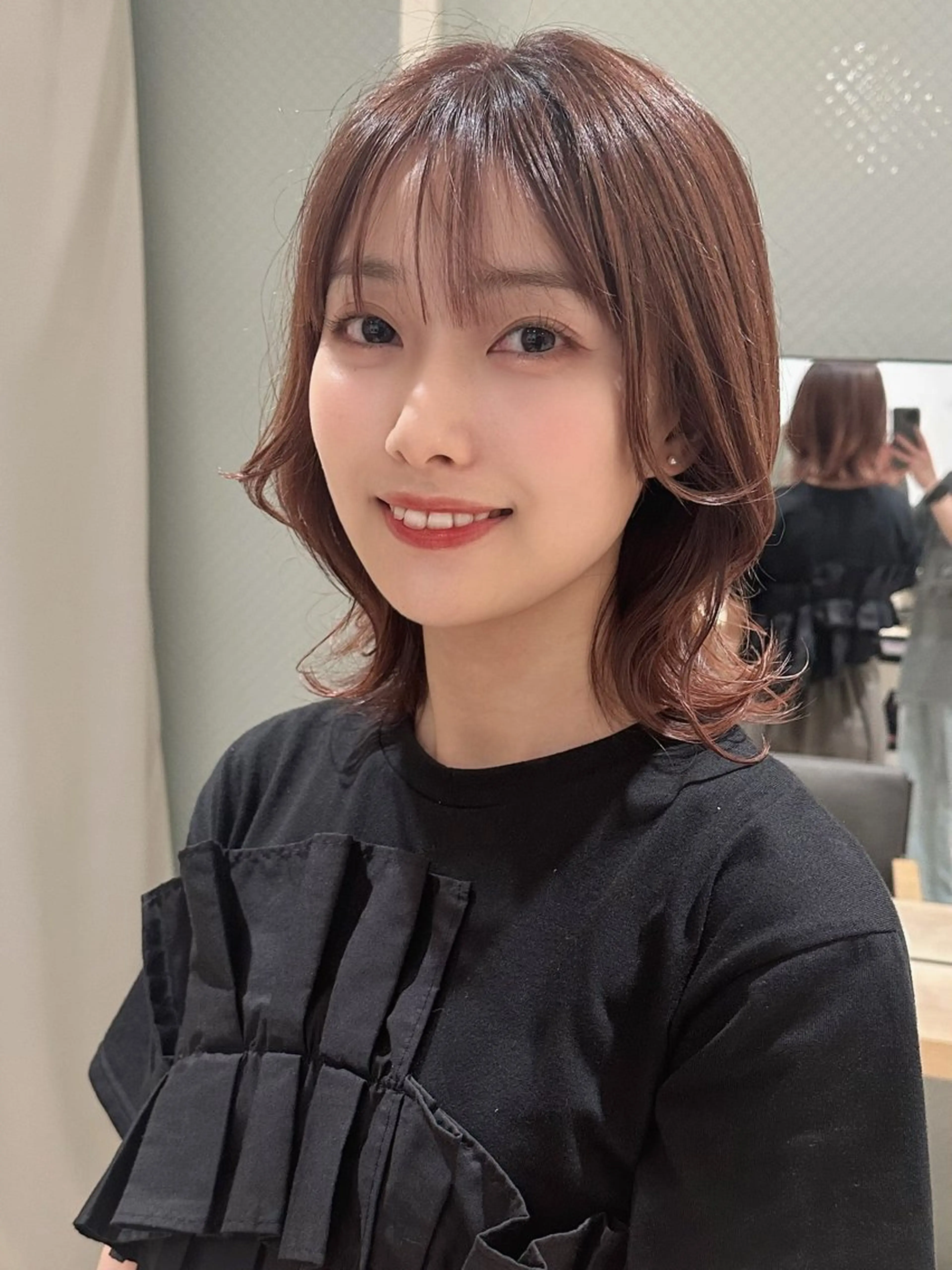 ミディアム カラー パーマ ヘアアレンジ ブラウンカラー ピンクカラー ピンクブラウン カット ヘアカラー トリートメント VIVIE【ヴィヴィ】所属・髪質改善/韓国風 レイヤー/田村祐樹のヘアスタイル